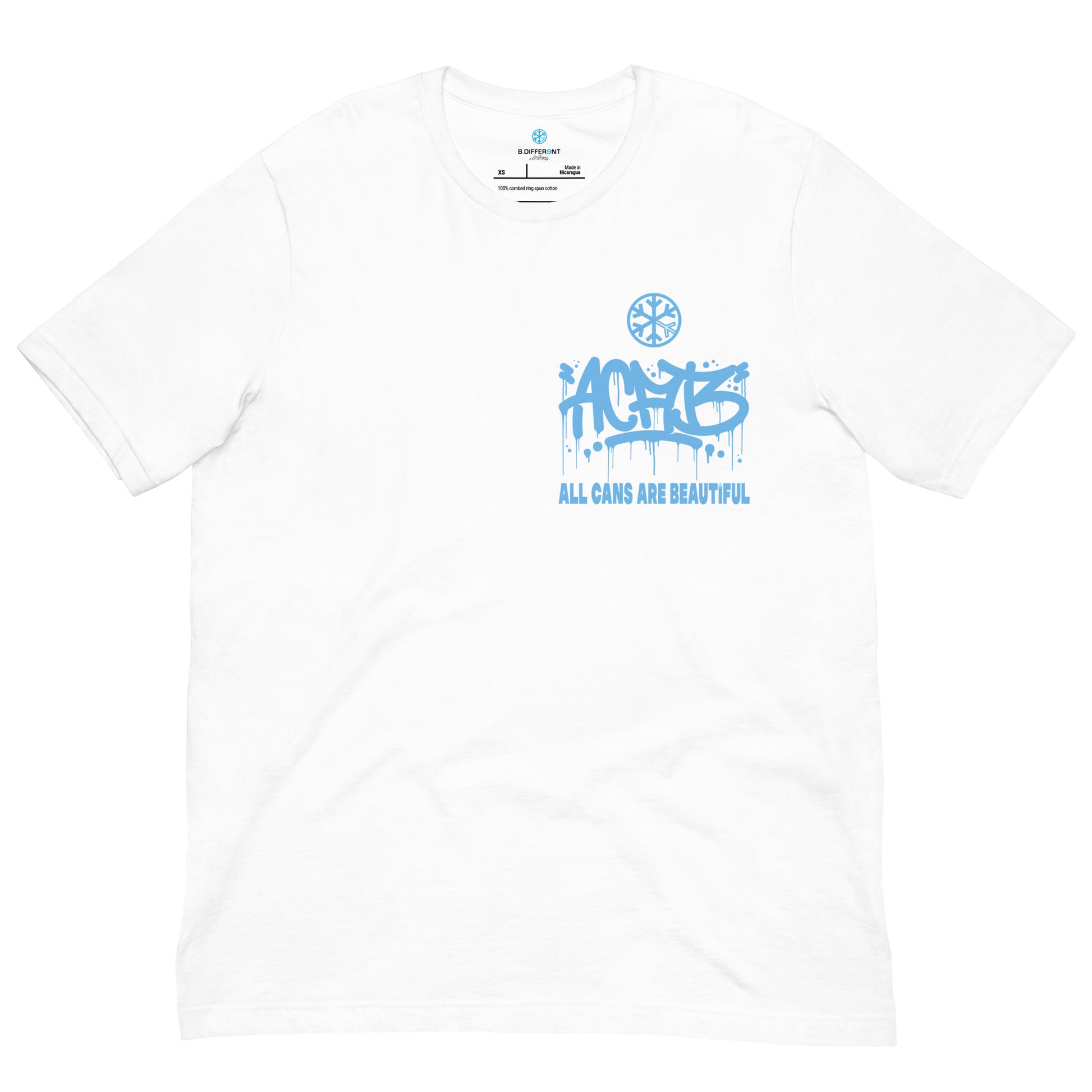 White-ACAB Graffiti Character Tee from B.Different Clothing, front view, graffiti-inspired streetwear t-shirt