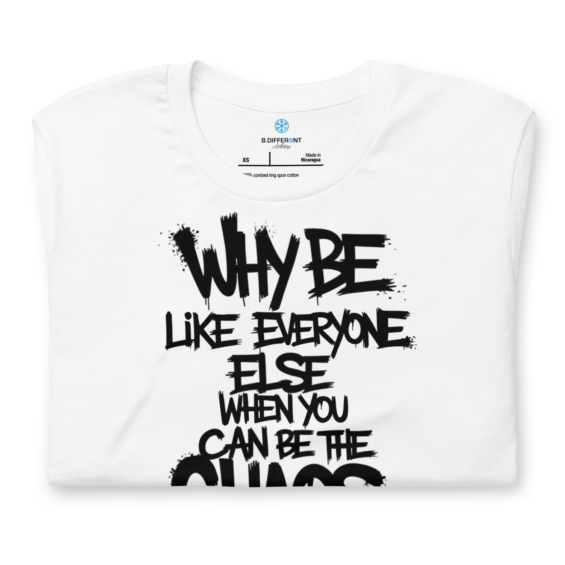 White-Chaos They Fear Graffiti Tag Tee from B.Different Clothing, folded, graffiti-inspired streetwear t-shirt
