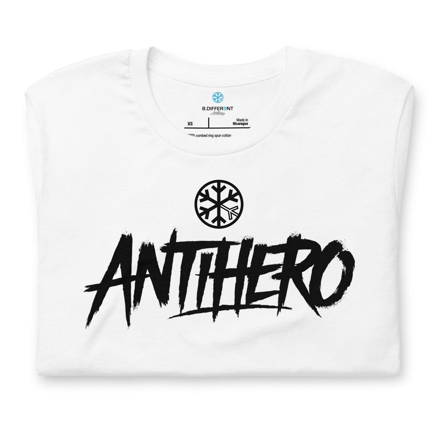 White-Antihero Graffiti Tag Tee from B.Different Clothing, folded, graffiti-inspired streetwear t-shirt
