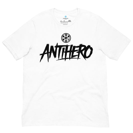 White-Antihero Graffiti Tag Tee from B.Different Clothing, front view, graffiti-inspired streetwear t-shirt