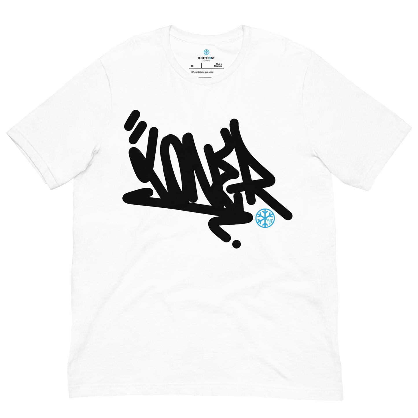 White-Loner Graffiti Tag Tee from B.Different Clothing, front view, graffiti-inspired streetwear t-shirt