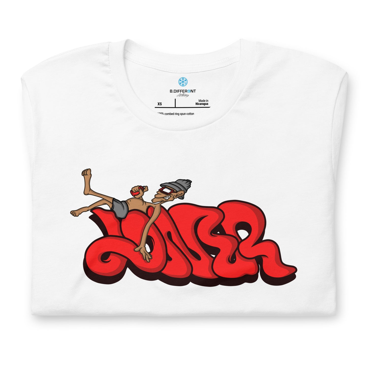 White-Loner Graffiti Piece Tee from B.Different Clothing, folded, graffiti-inspired streetwear t-shirt