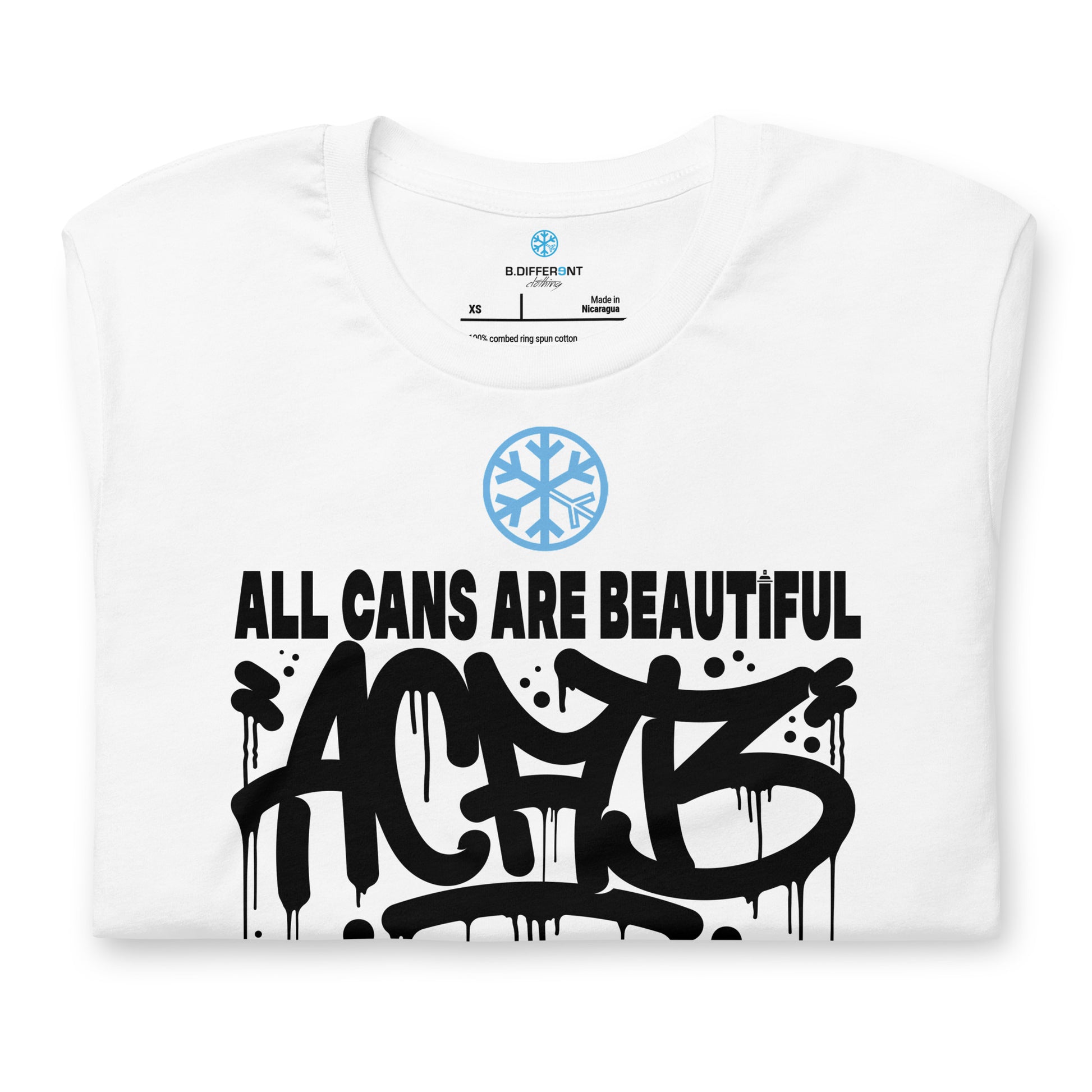 White-Acab Graffiti Tag Tee from B.Different Clothing, folded, graffiti-inspired streetwear t-shirt