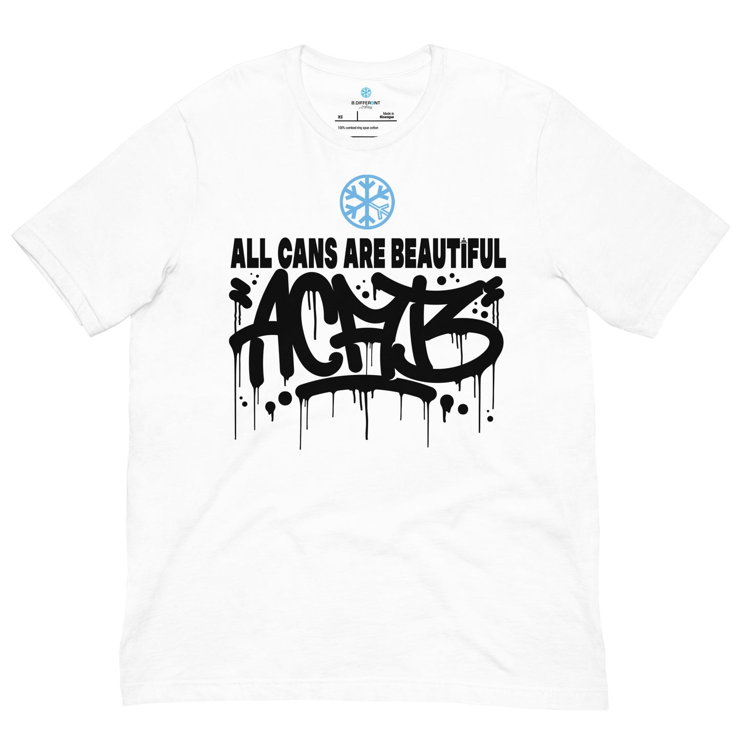 White-Acab Graffiti Tag Tee from B.Different Clothing, front view, graffiti-inspired streetwear t-shirt