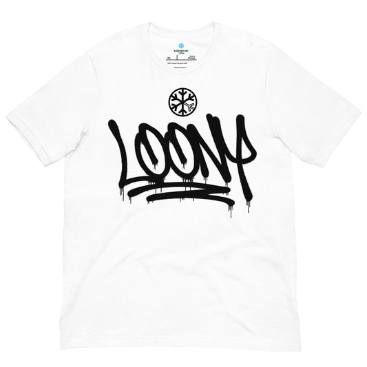 White-Loony Graffiti Tag Tee from B.Different Clothing, front view, graffiti-inspired streetwear t-shirt