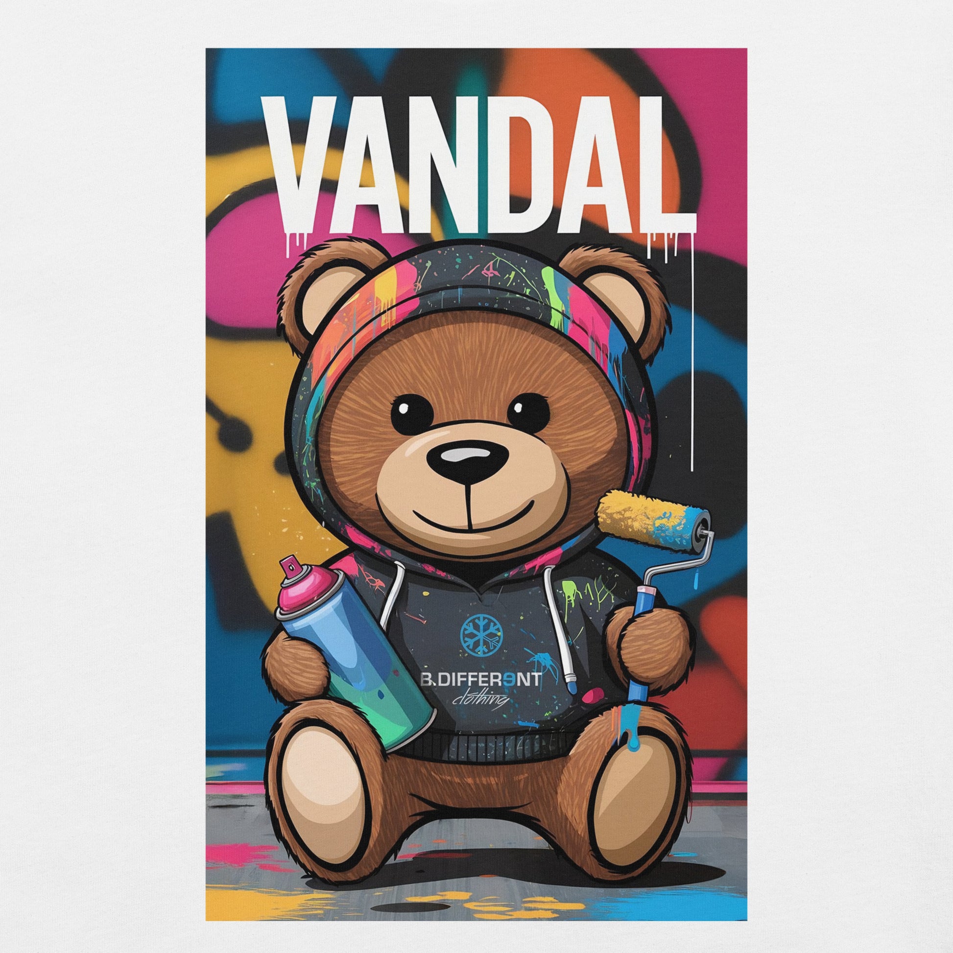White-Vandal Teddy Bear Graffiti Tee from B.Different Clothing, graphic, graffiti-inspired streetwear
