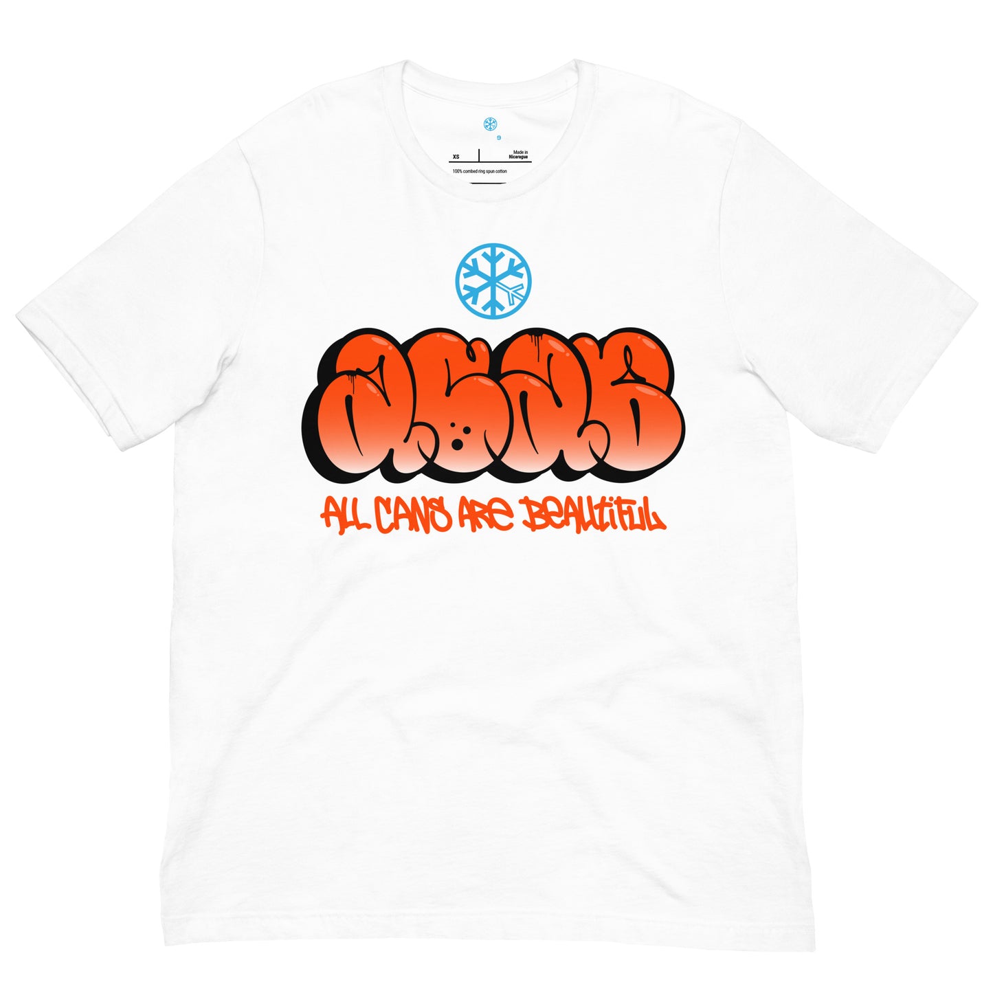 White-ACAB Graffiti Throw-up Tee from B.Different Clothing, front view, graffiti-inspired streetwear t-shirt