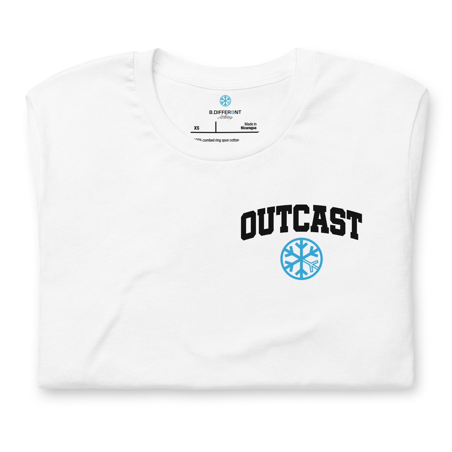 White-Outcast Graffiti Character Tee from B.Different Clothing, folded, graffiti-inspired streetwear t-shirt