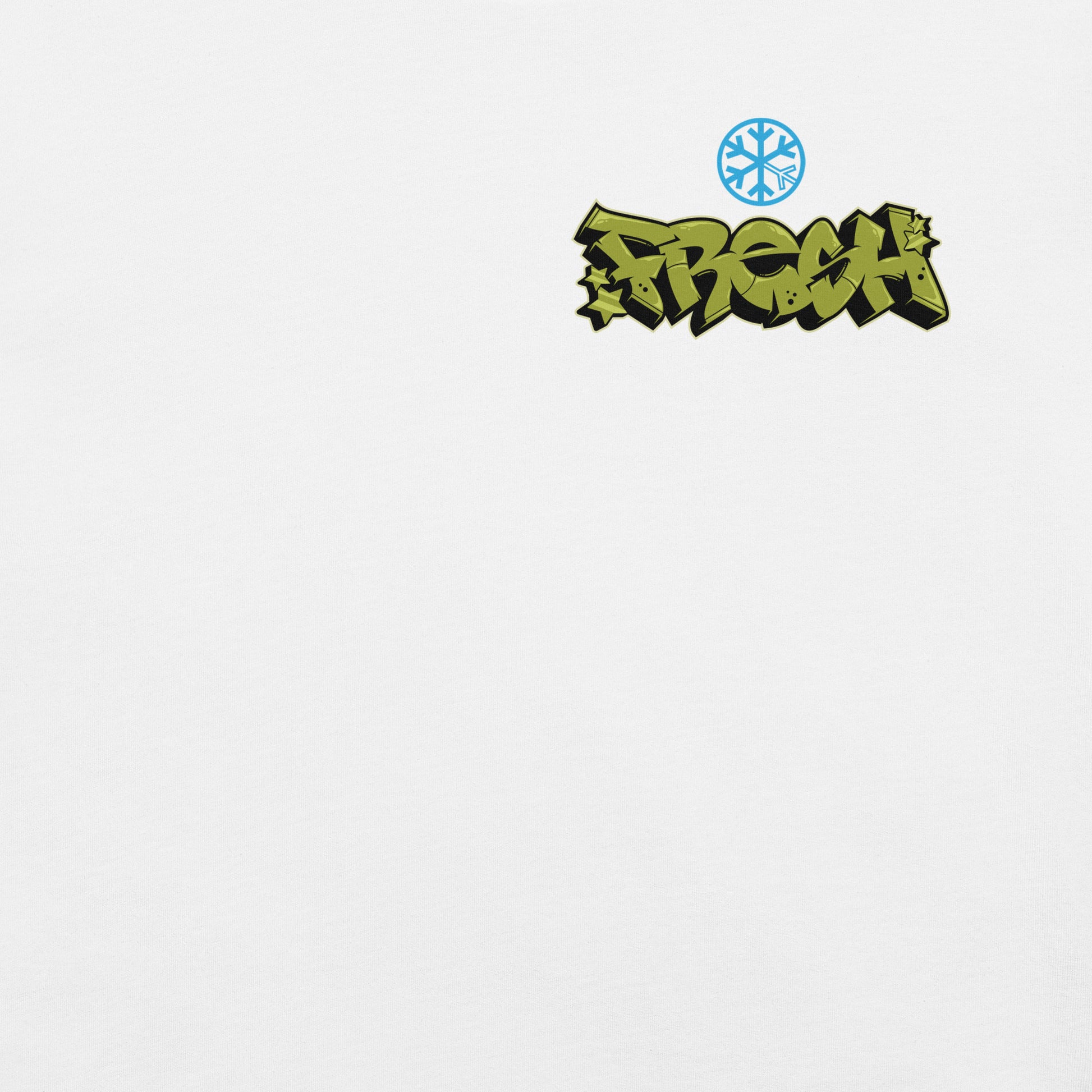 White-Fresh Graffiti Character Tee from B.Different Clothing, front graphic, graffiti-inspired streetwear t-shirt