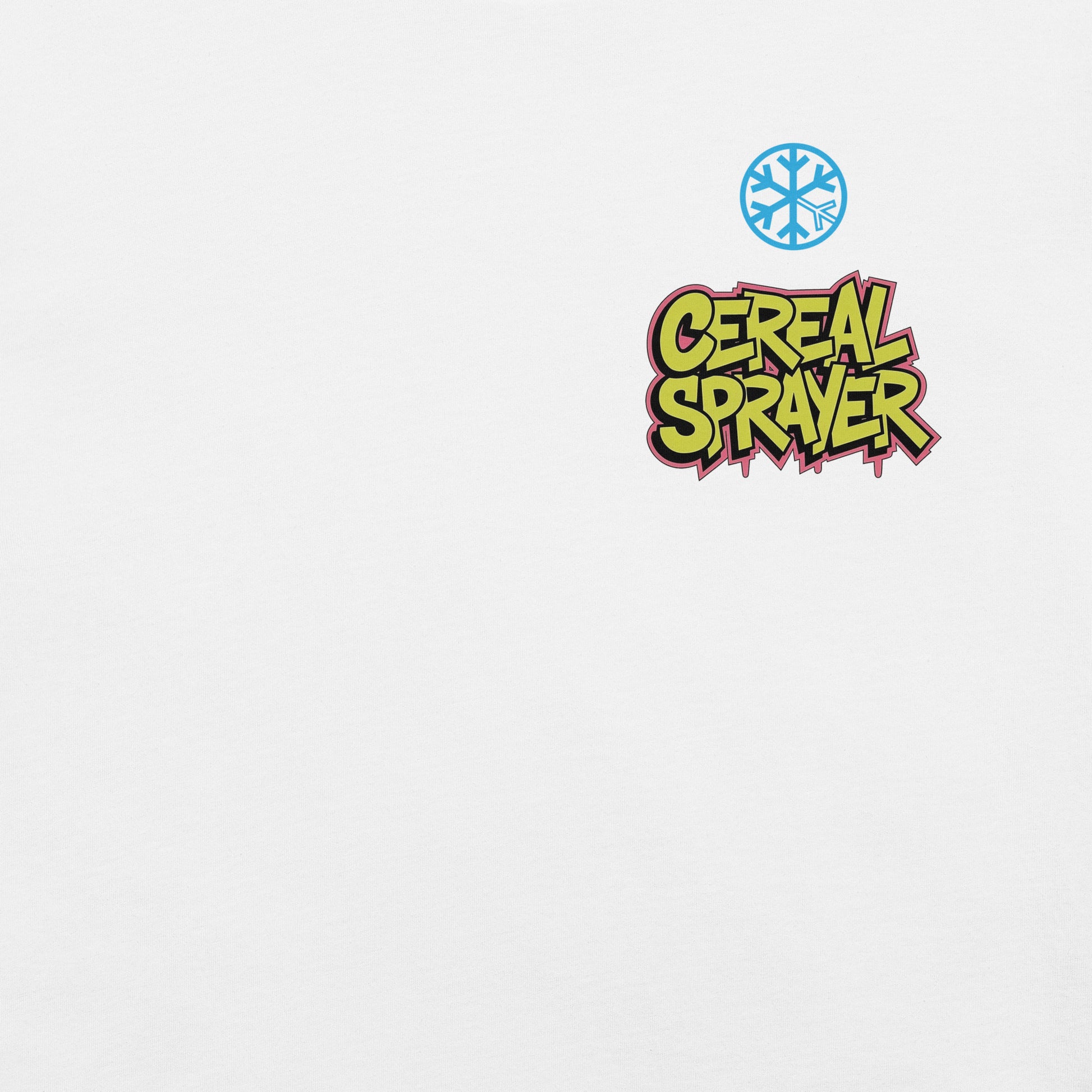 White-Cereal Sprayer Graffiti Tee from B.Different Clothing, front graphic, graffiti-inspired streetwear t-shirt