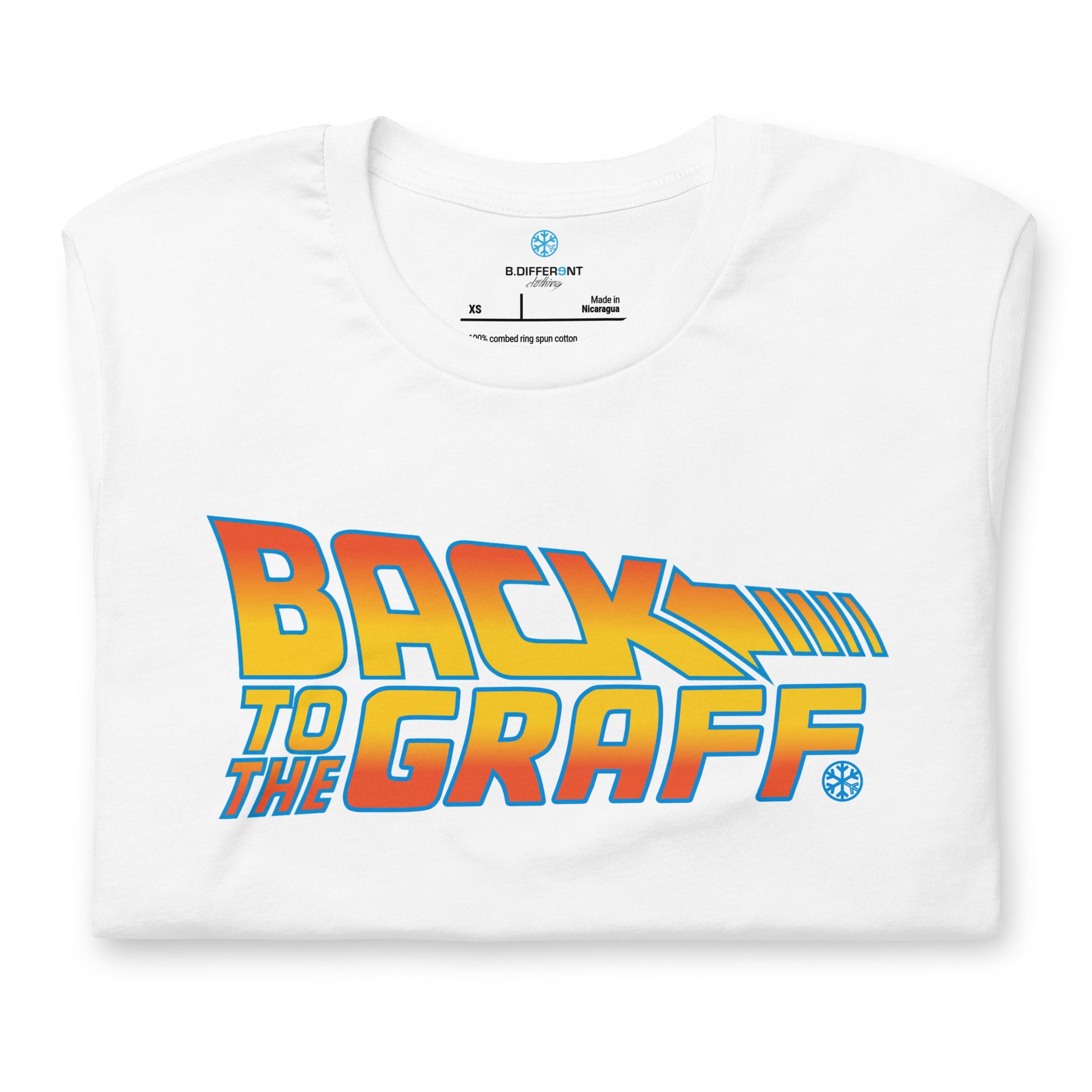 White-Back to the Graff Tee from B.Different Clothing, folded, graffiti-inspired streetwear t-shirt