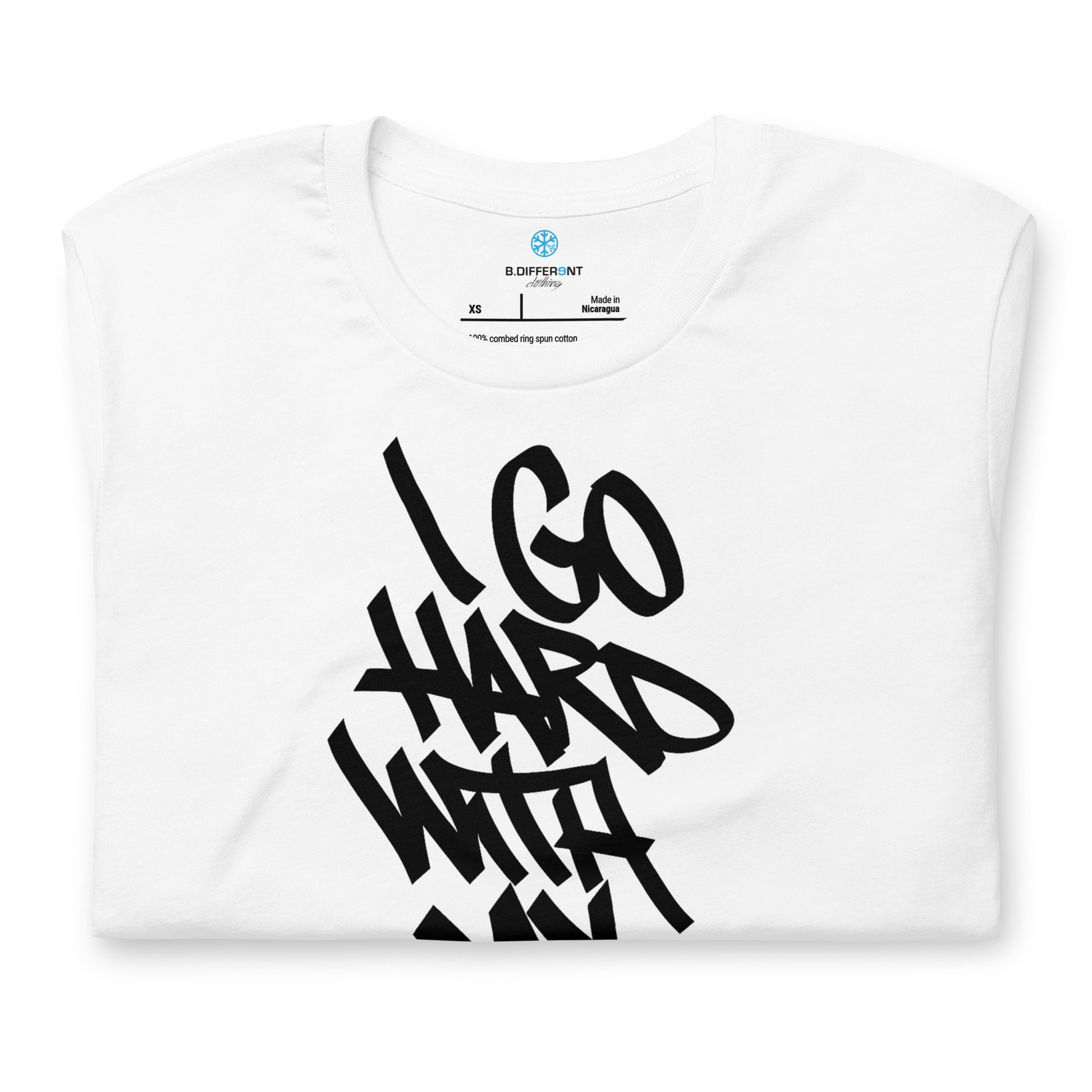 White-I Go Hard With My Paint Graffiti Tee from B.Different Clothing, folded, graffiti-inspired streetwear t-shirt
