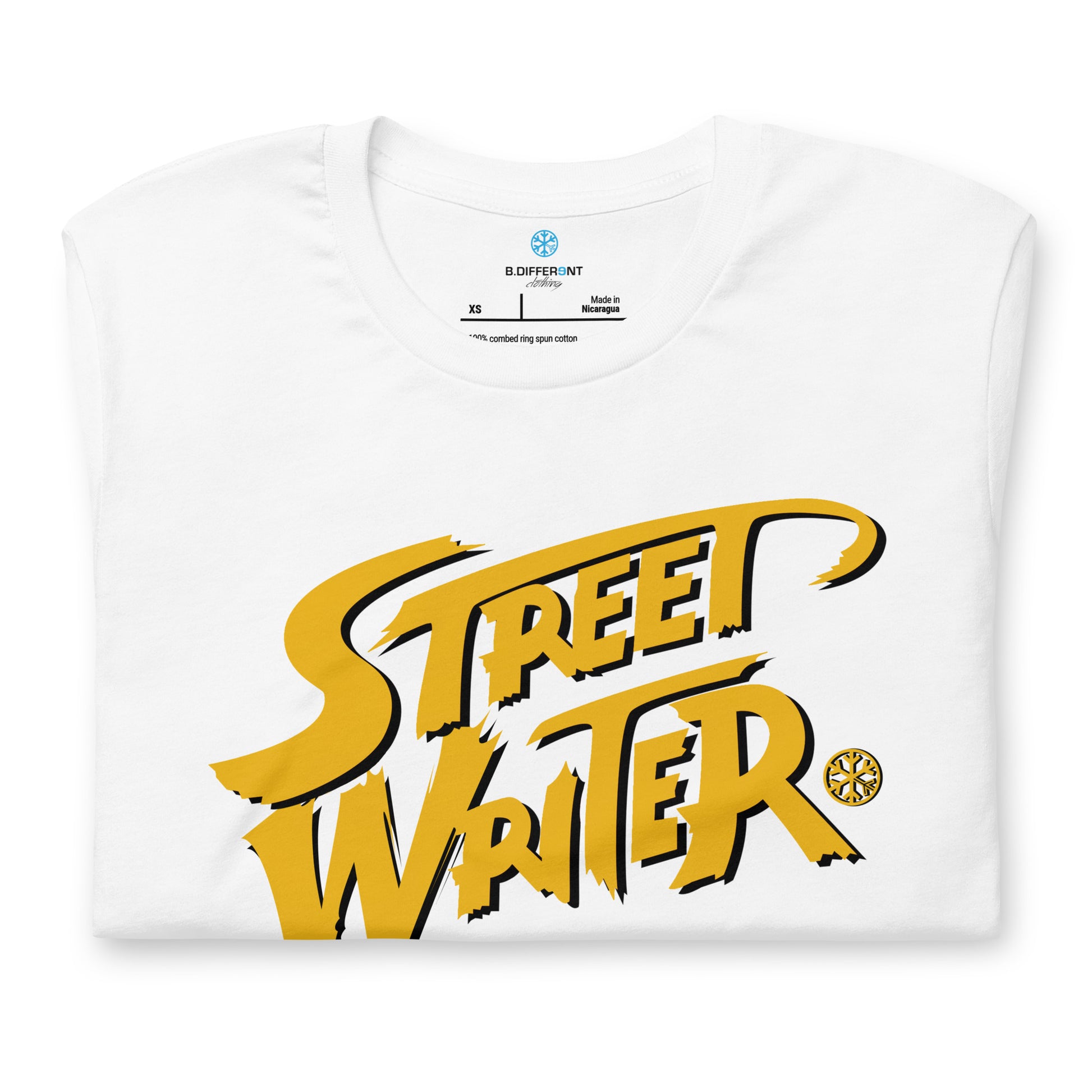 White-Street Writer Graffiti Tee from B.Different Clothing, folded, graffiti-inspired streetwear t-shirt