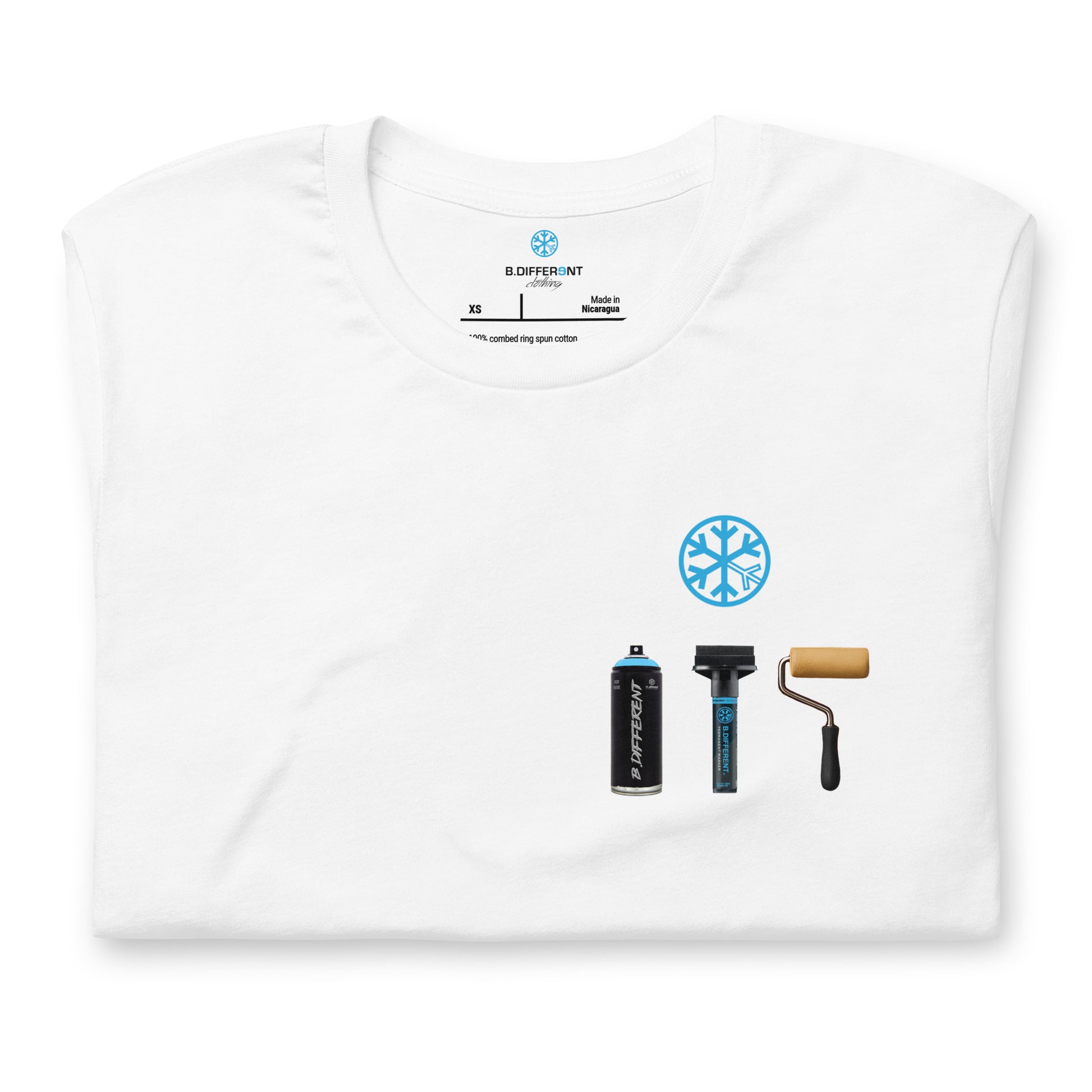 White-Graffiti Artist Action Figure Tee from B.Different Clothing, folded, graffiti-inspired streetwear t-shirt