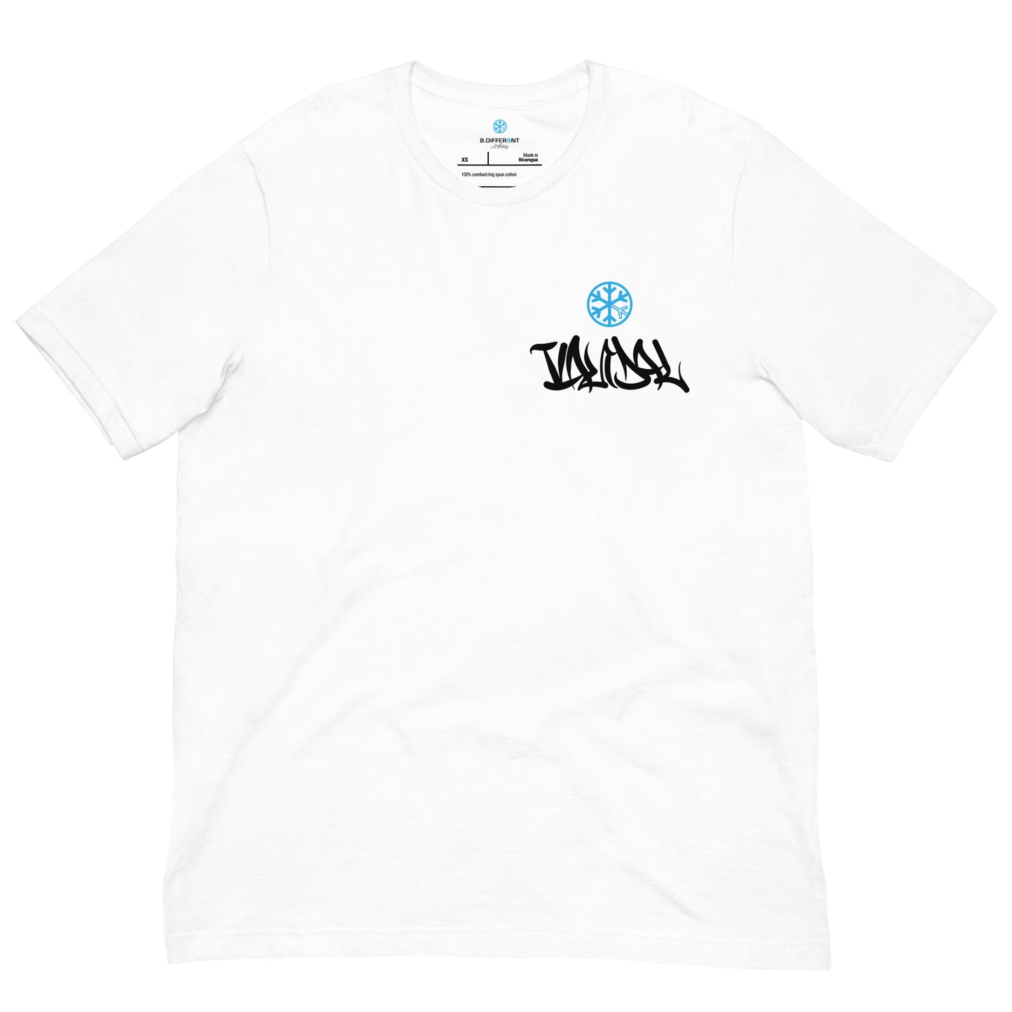 White-Vandal Graffiti Writer Tee from B.Different Clothing, front view, graffiti-inspired streetwear t-shirt