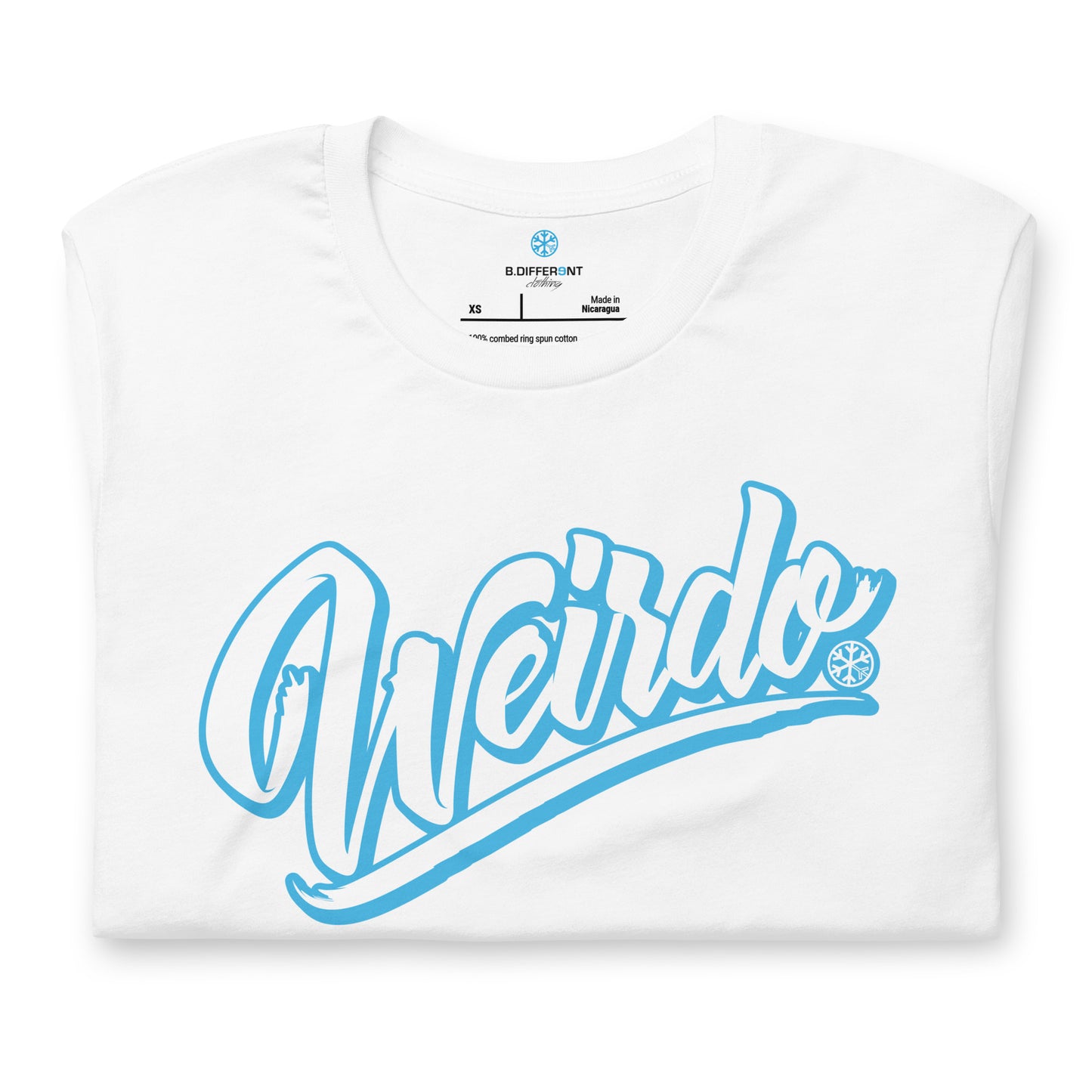 White-Weirdo Tee from B.Different Clothing, folded, graffiti-inspired streetwear t-shirt