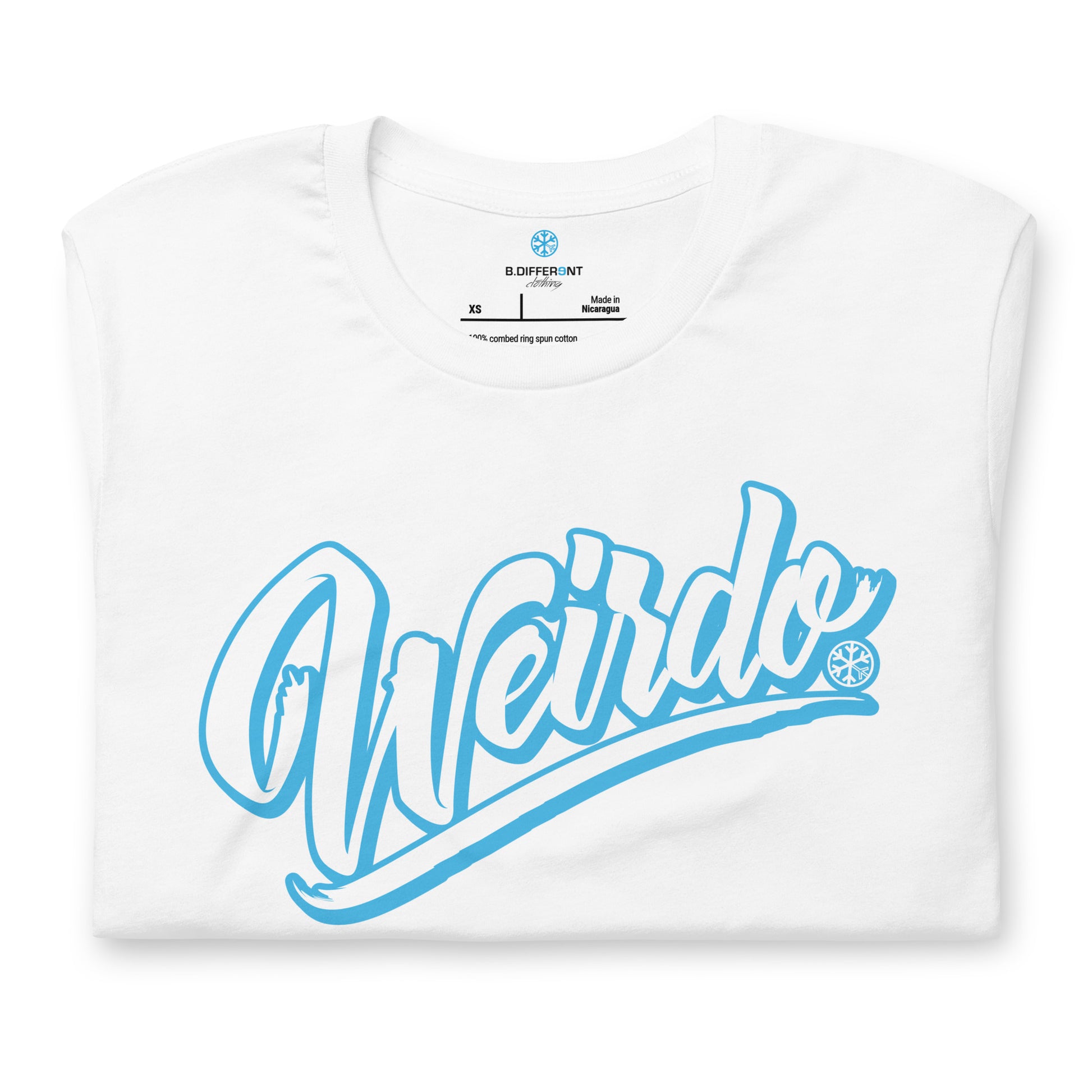 White-Weirdo Tee from B.Different Clothing, folded, graffiti-inspired streetwear t-shirt
