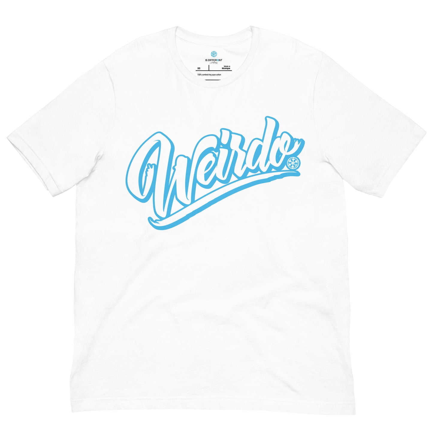White-Weirdo Tee from B.Different Clothing, front view, graffiti-inspired streetwear t-shirt