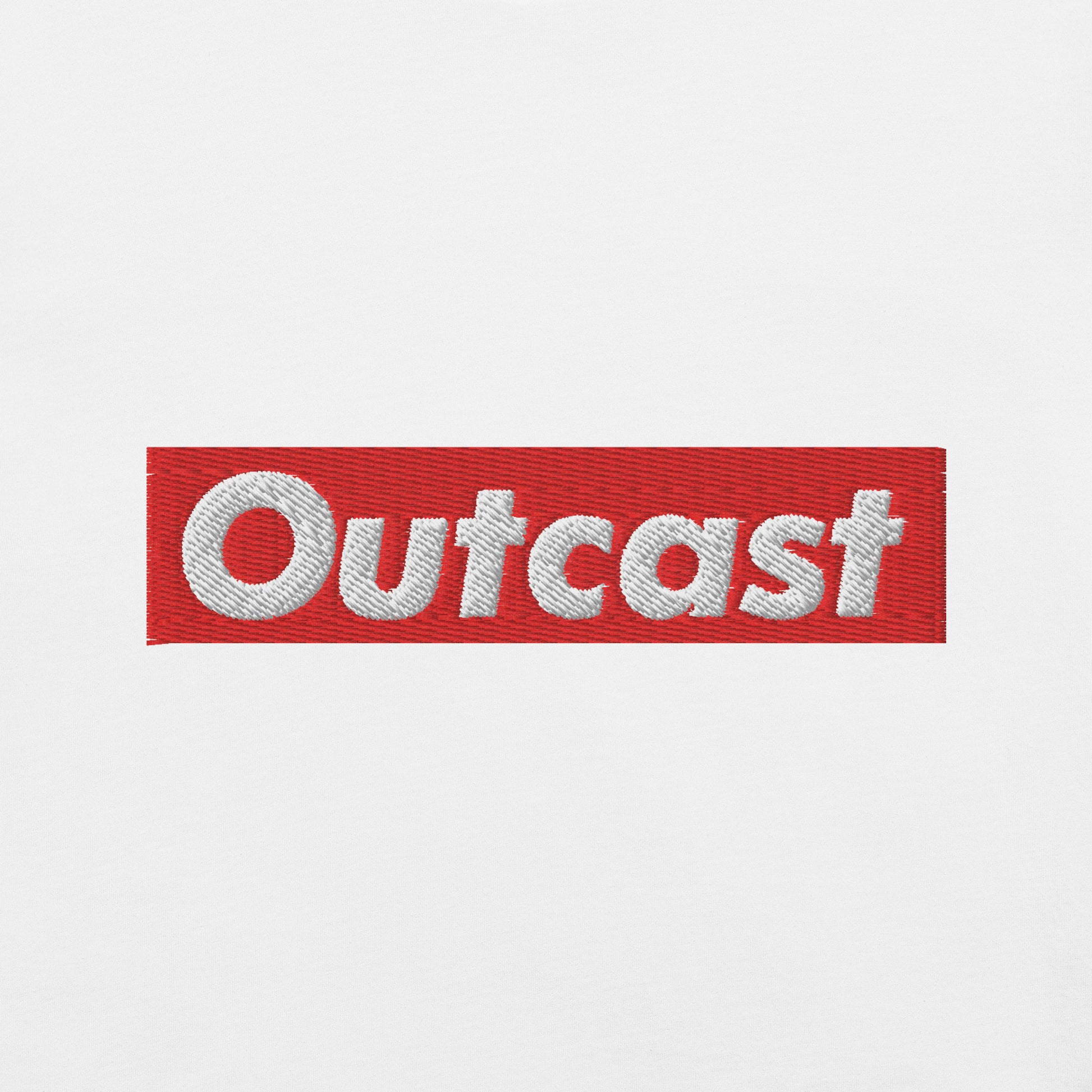 White-Outcast Box Tee from B.Different Clothing, front graphic, graffiti-inspired streetwear t-shirt