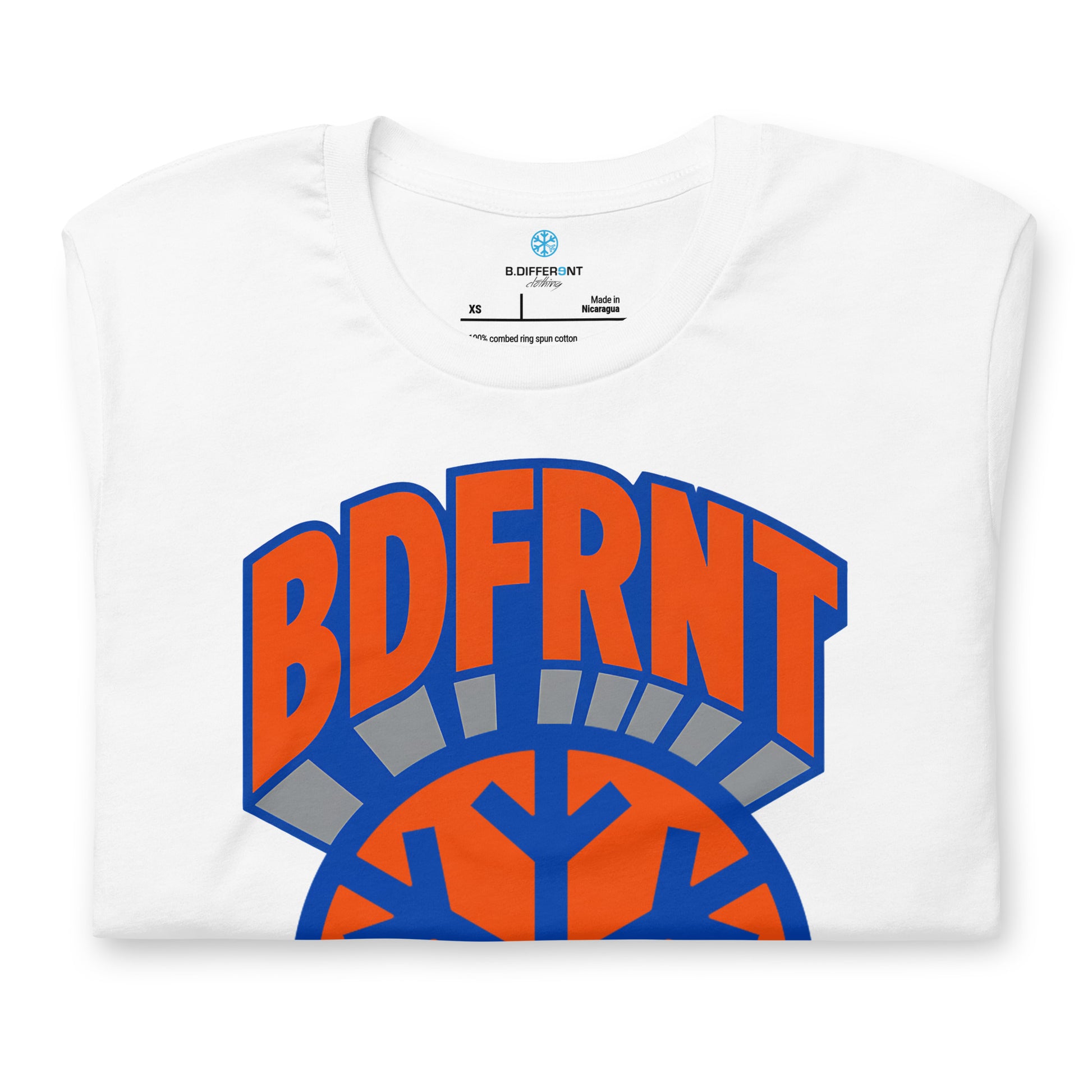 White-BDFRNT Logo 1989 Tee from B.Different Clothing, folded, graffiti-inspired streetwear t-shirt