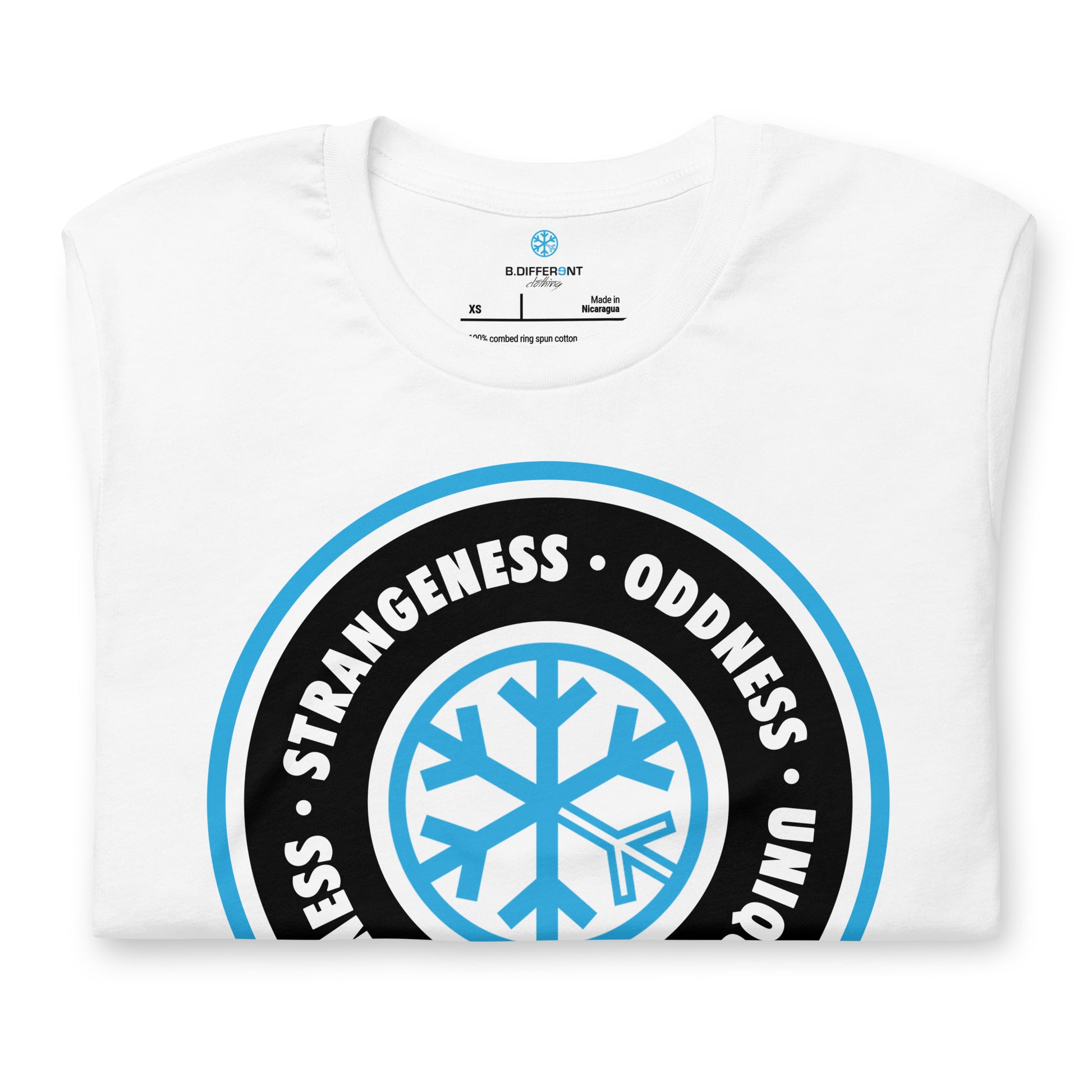 White-Circle of Weirdness Tee from B.Different Clothing, folded, graffiti-inspired streetwear t-shirt