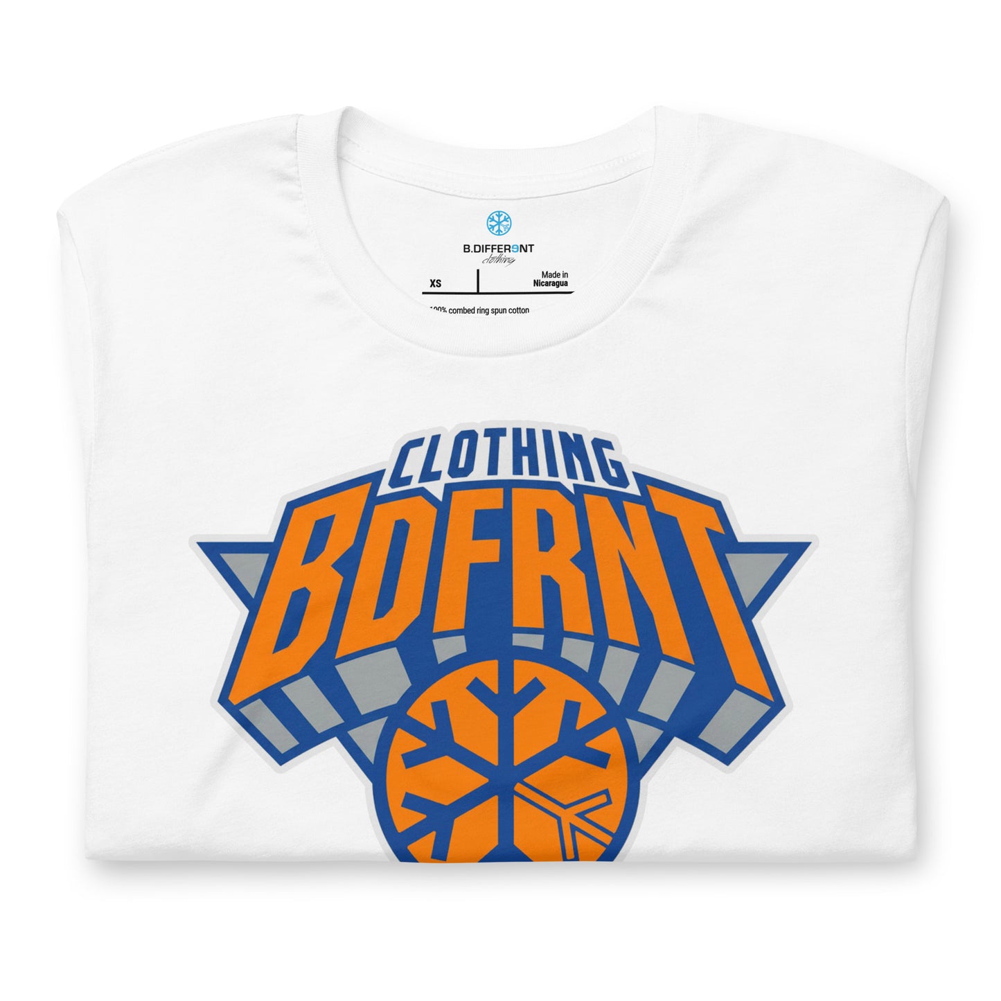 White-BDFRNT Logo 2011 Tee from B.Different Clothing, folded, graffiti-inspired streetwear t-shirt