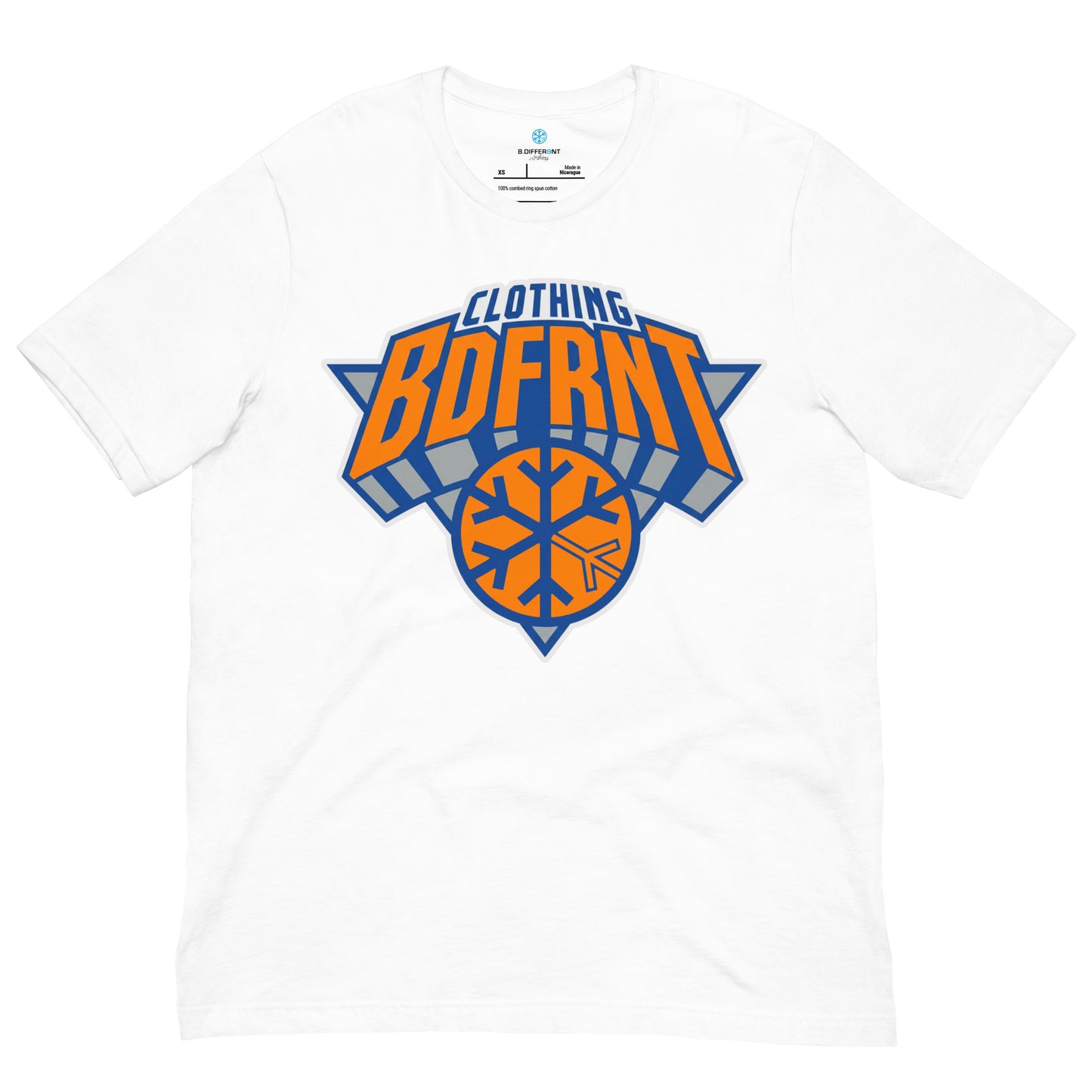 White-BDFRNT Logo 2011 Tee from B.Different Clothing, front view, graffiti-inspired streetwear t-shirt