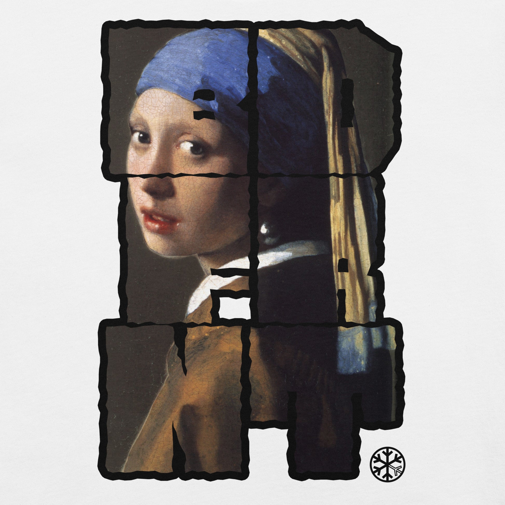 White-BDFRNT Blockbuster x Girl With Pearl Earring Tee from B.Different Clothing, front view, graffiti-inspired streetwear