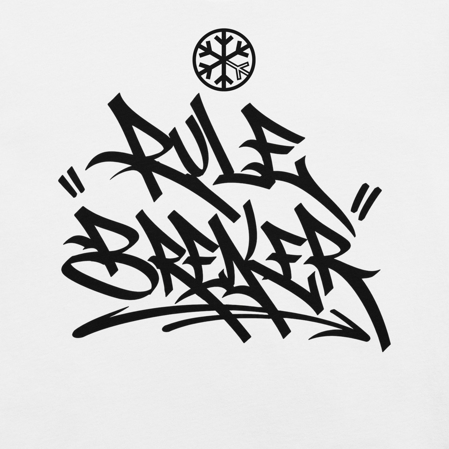 White-Rule Breaker Graffiti Tag Tee from B.Different Clothing, front view, graffiti-inspired streetwear