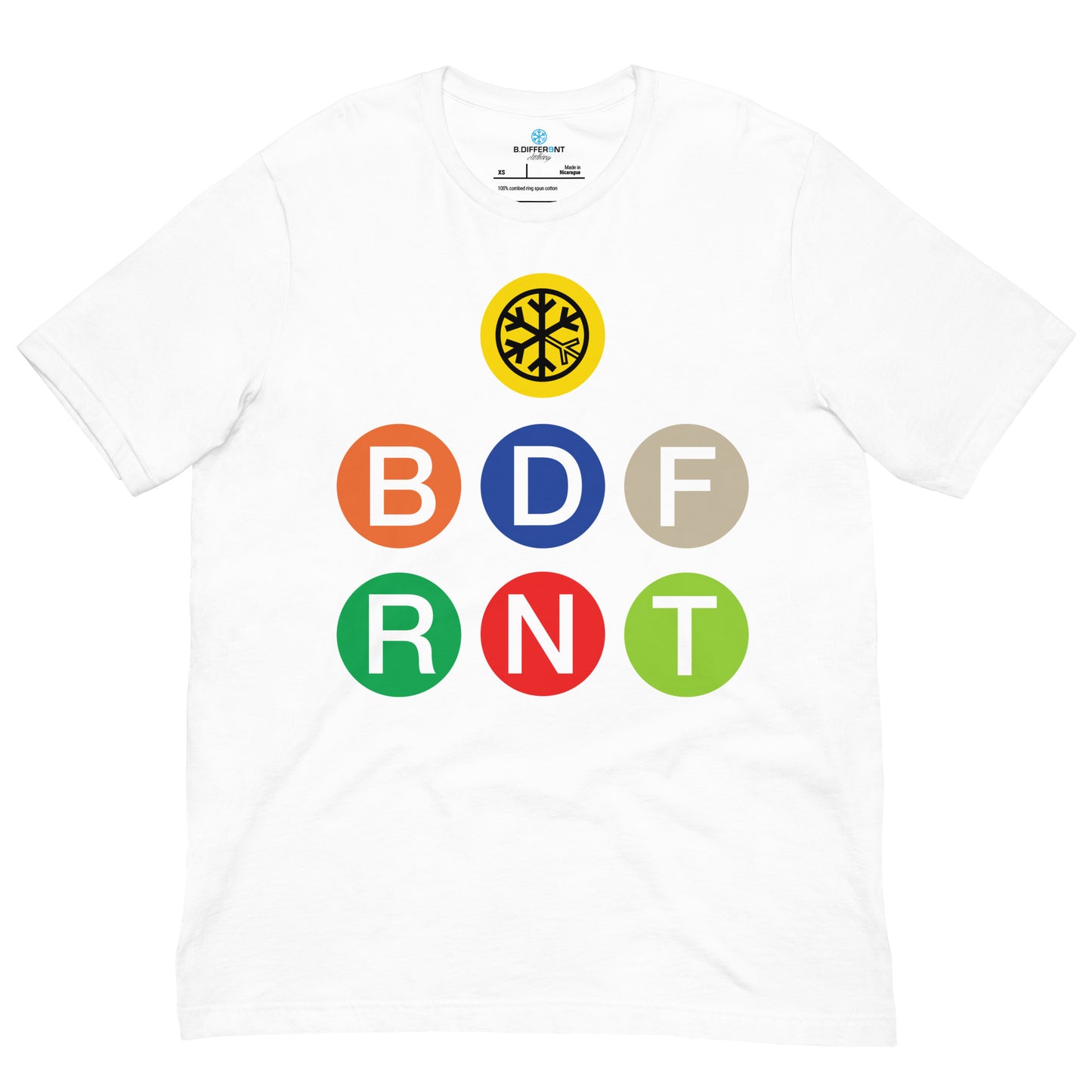 White-BDFRNT NYC Subway Tee from B.Different Clothing, front view, graffiti-inspired streetwear