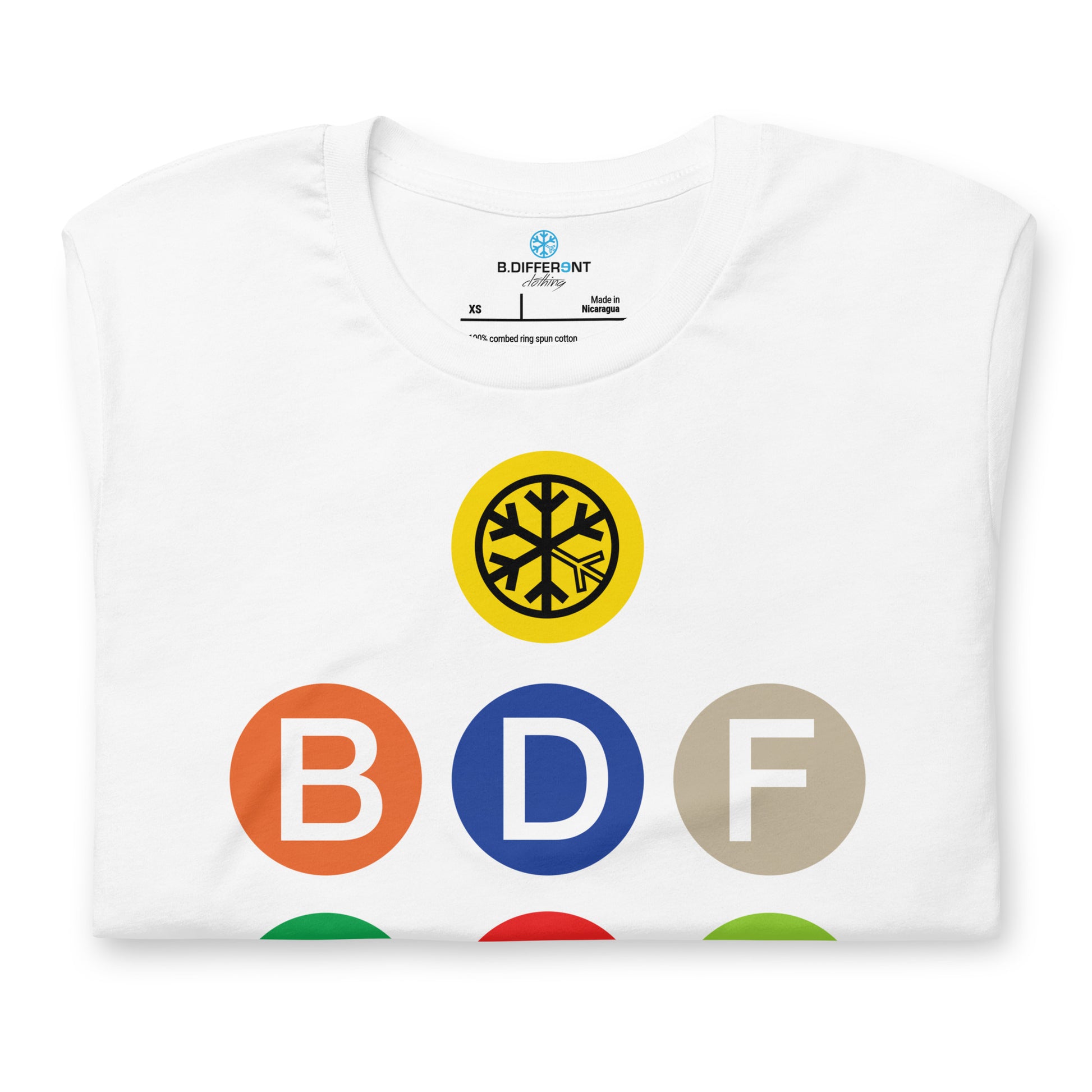 White-BDFRNT NYC Subway Tee from B.Different Clothing, folded, graffiti-inspired streetwear