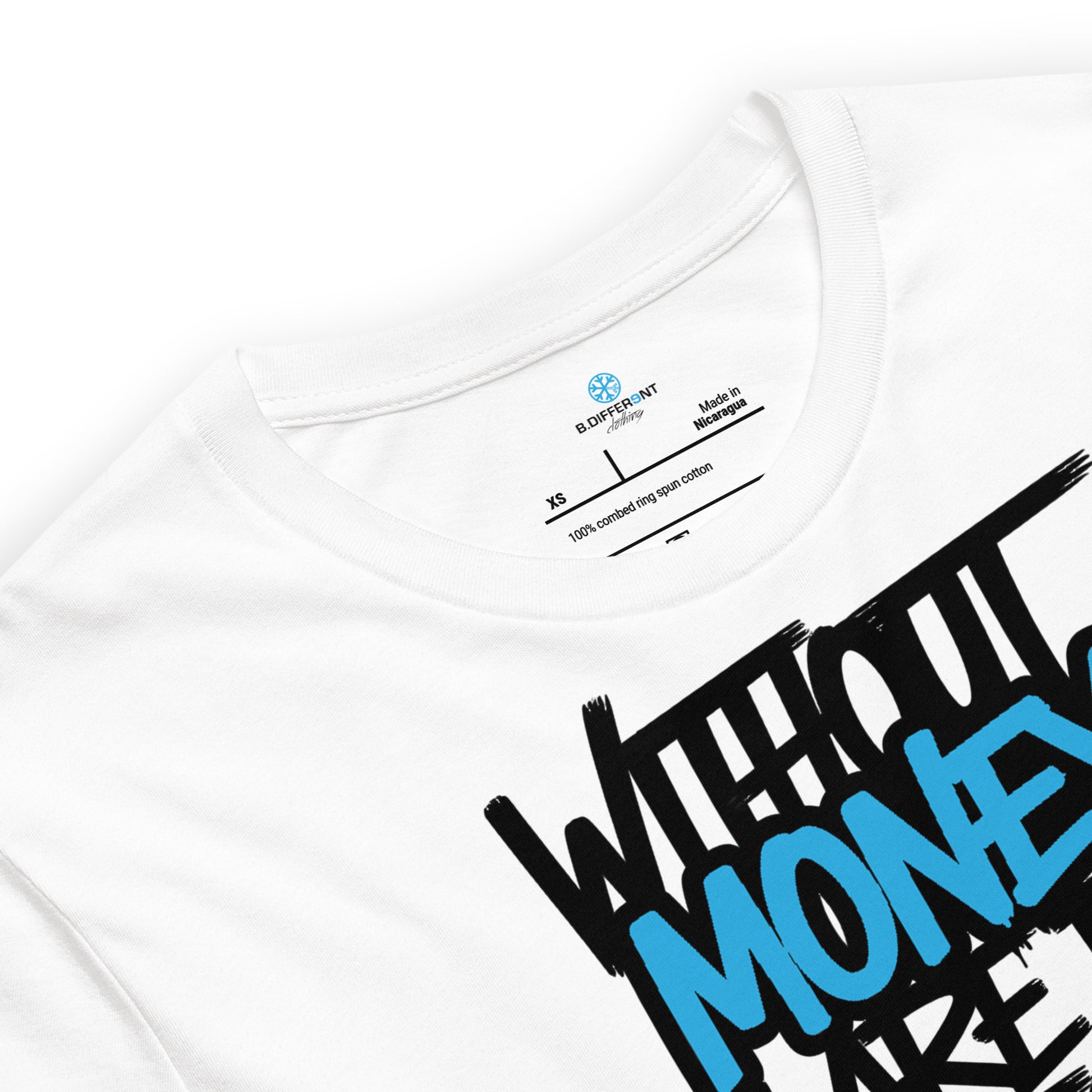 White-Without Dreams You Are Nothing Graffiti Tee from B.Different Clothing, collar, graffiti-inspired streetwear t-shirt