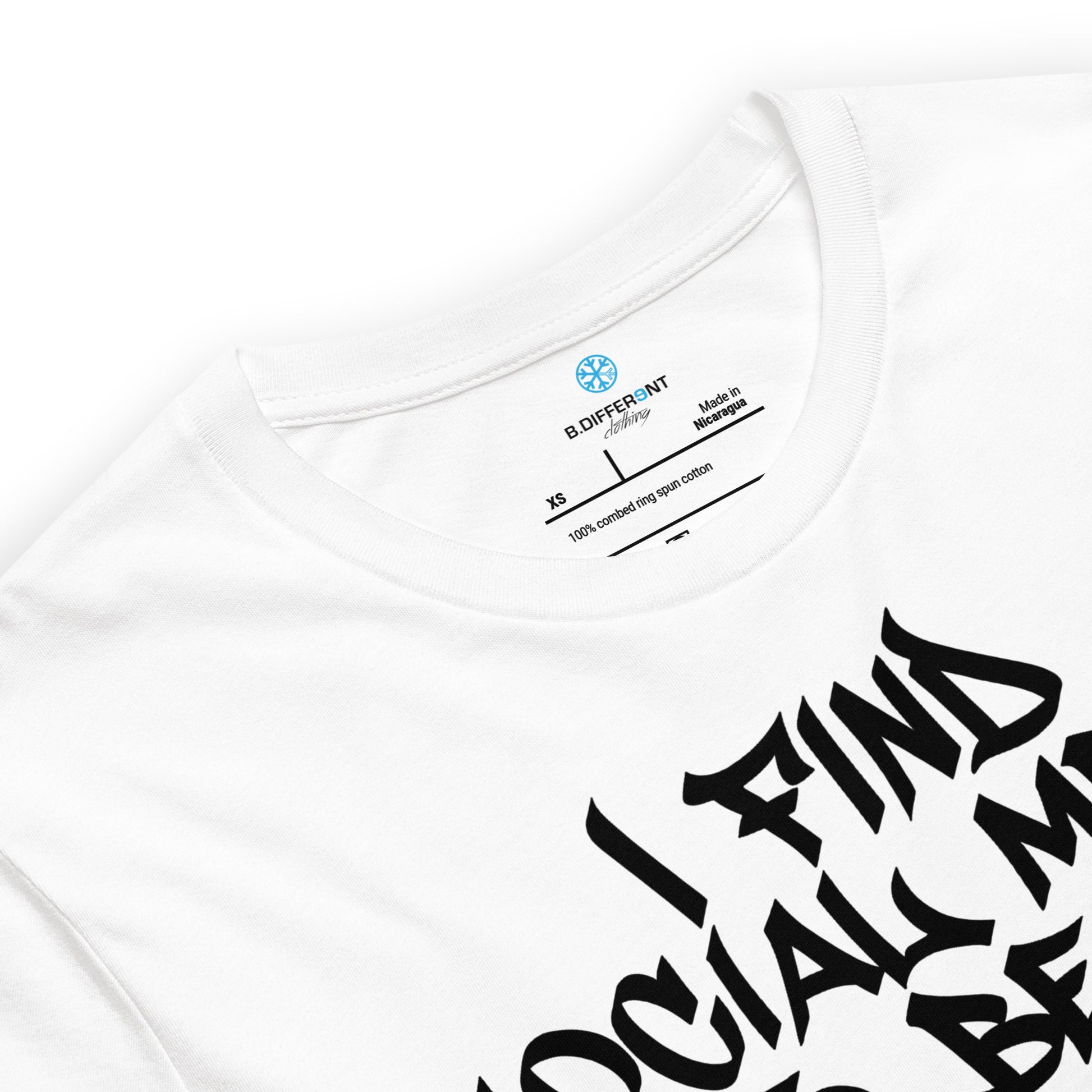 White-Social Media Graffiti Tag Tee from B.Different Clothing, collar, graffiti-inspired streetwear t-shirt