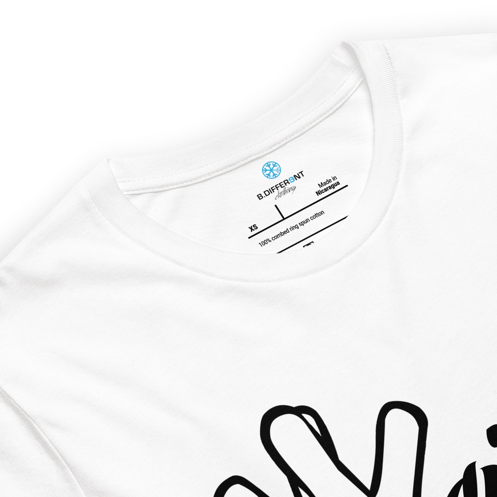 White-Weirdo Hand Sign Tee from B.Different Clothing, collar, graffiti-inspired streetwear t-shirt