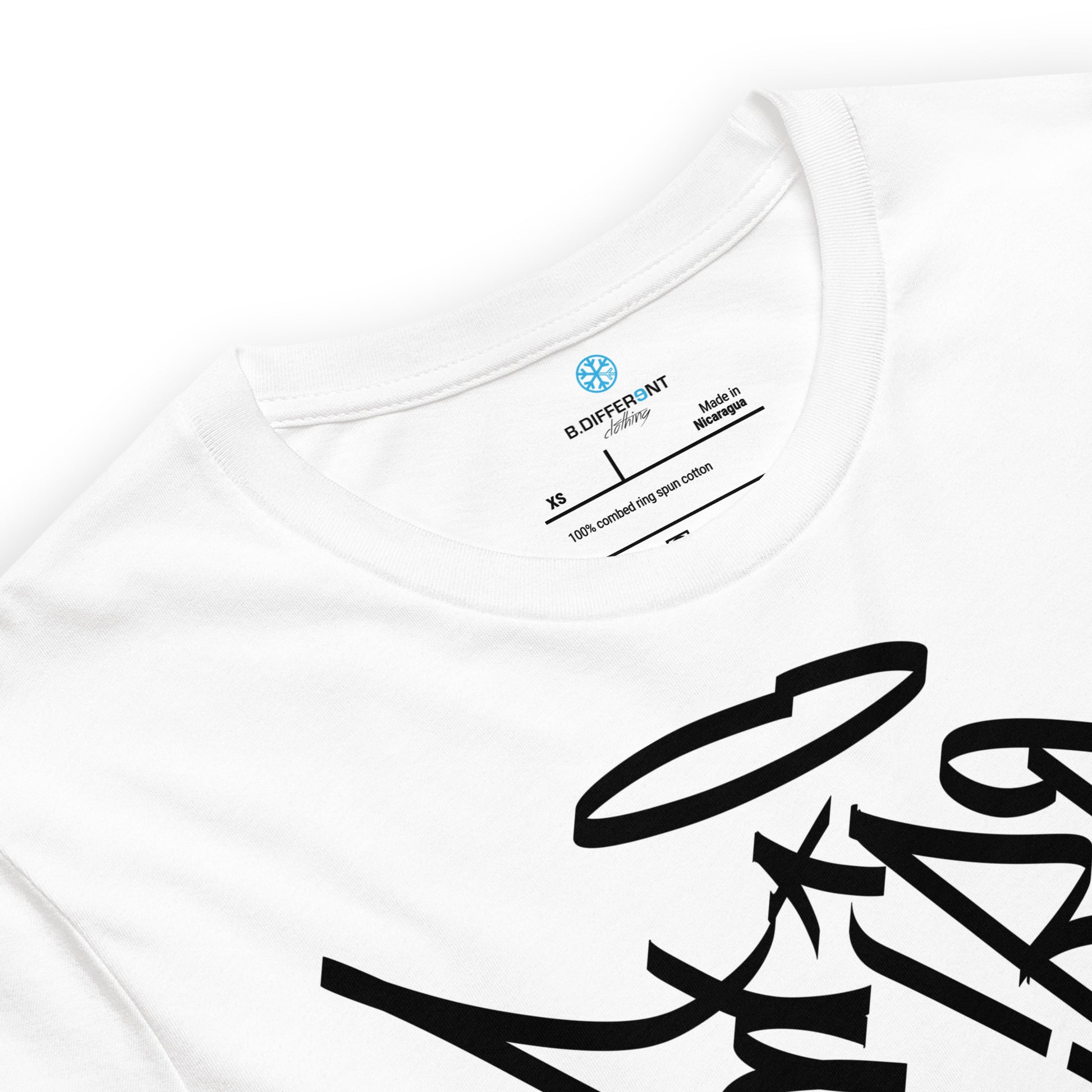 White-Weirdo Tag Graffiti Tee from B.Different Clothing, collar, graffiti-inspired streetwear t-shirt