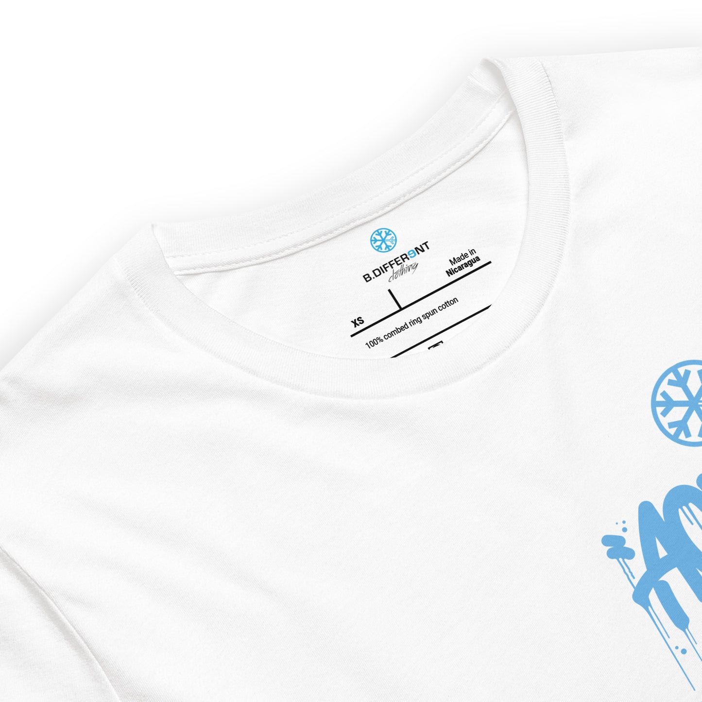 White-ACAB Graffiti Character Tee from B.Different Clothing, collar, graffiti-inspired streetwear t-shirt