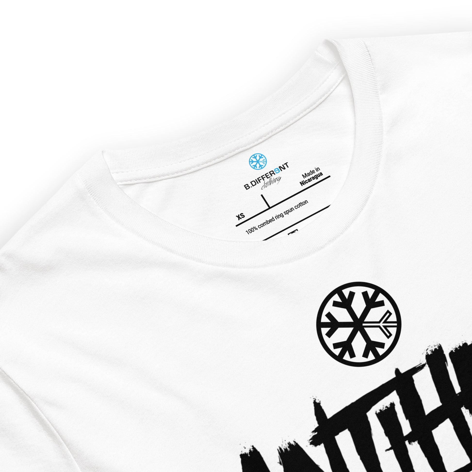 White-Antihero Graffiti Tag Tee from B.Different Clothing, collar, graffiti-inspired streetwear t-shirt