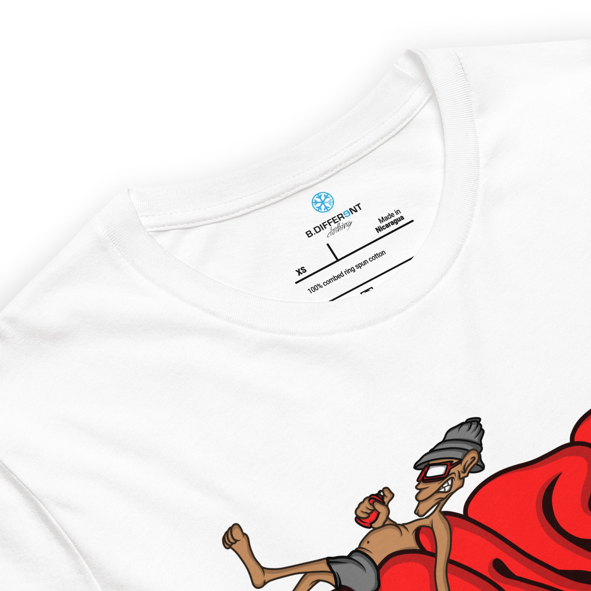 White-Loner Graffiti Piece Tee from B.Different Clothing, collar, graffiti-inspired streetwear t-shirt