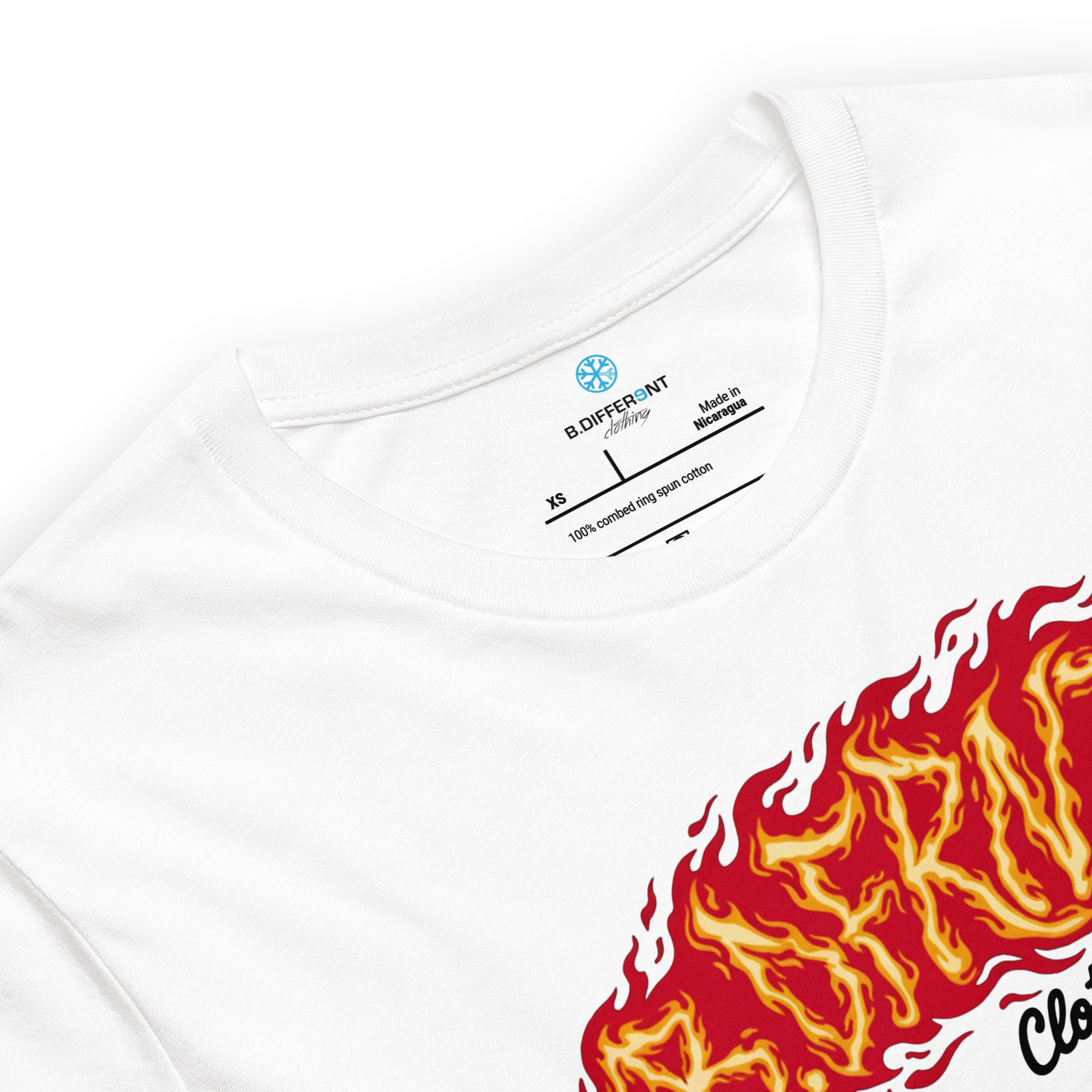 White-Molotov Graffiti Tee from B.Different Clothing, collar, graffiti-inspired streetwear t-shirt