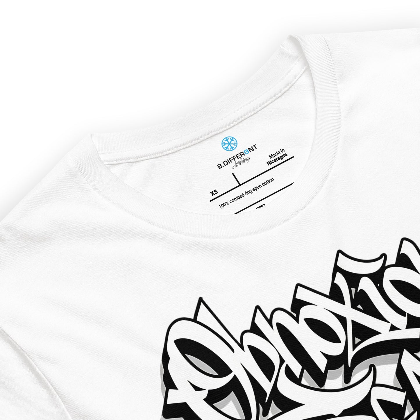 White-Obnoxious Freak Graffiti Tee from B.Different Clothing, collar, graffiti-inspired streetwear t-shirt