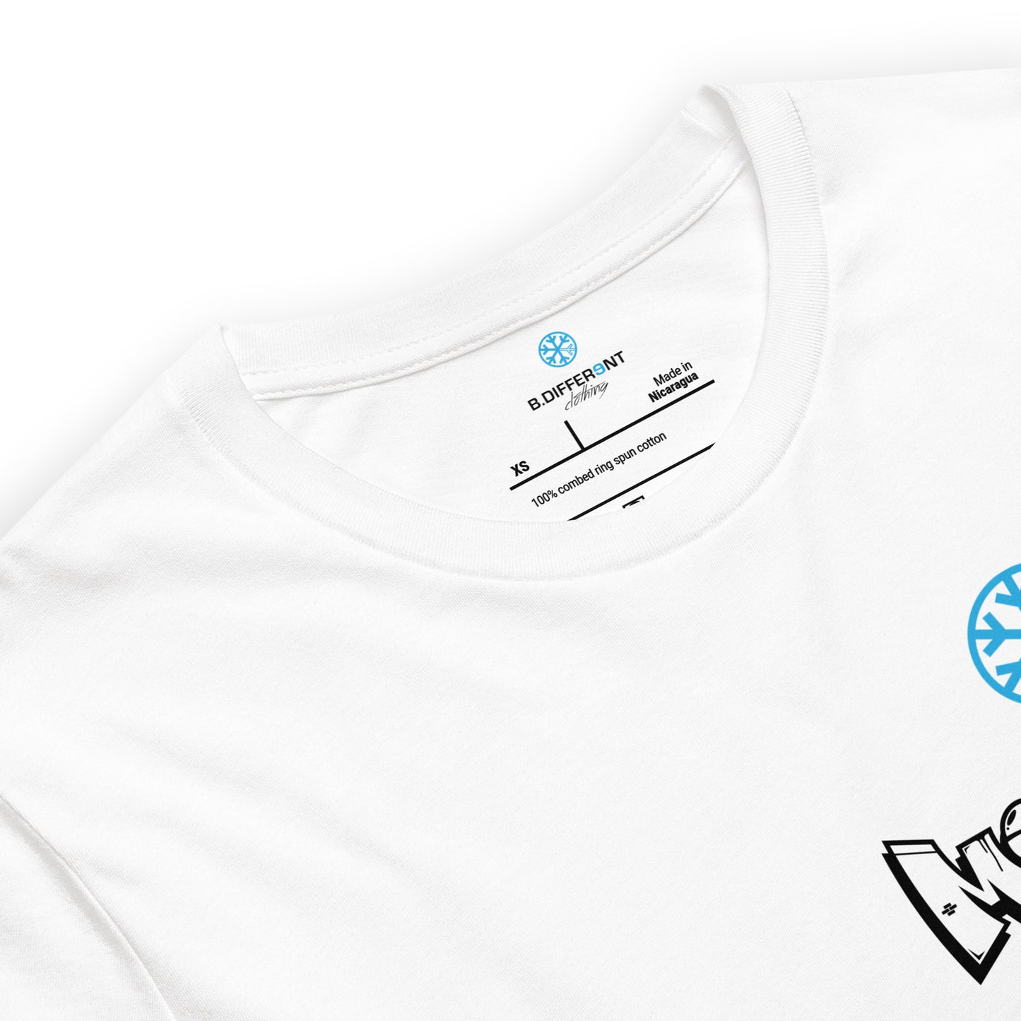 White-Mission Graffiti Character Tee from B.Different Clothing, collar, graffiti-inspired streetwear t-shirt