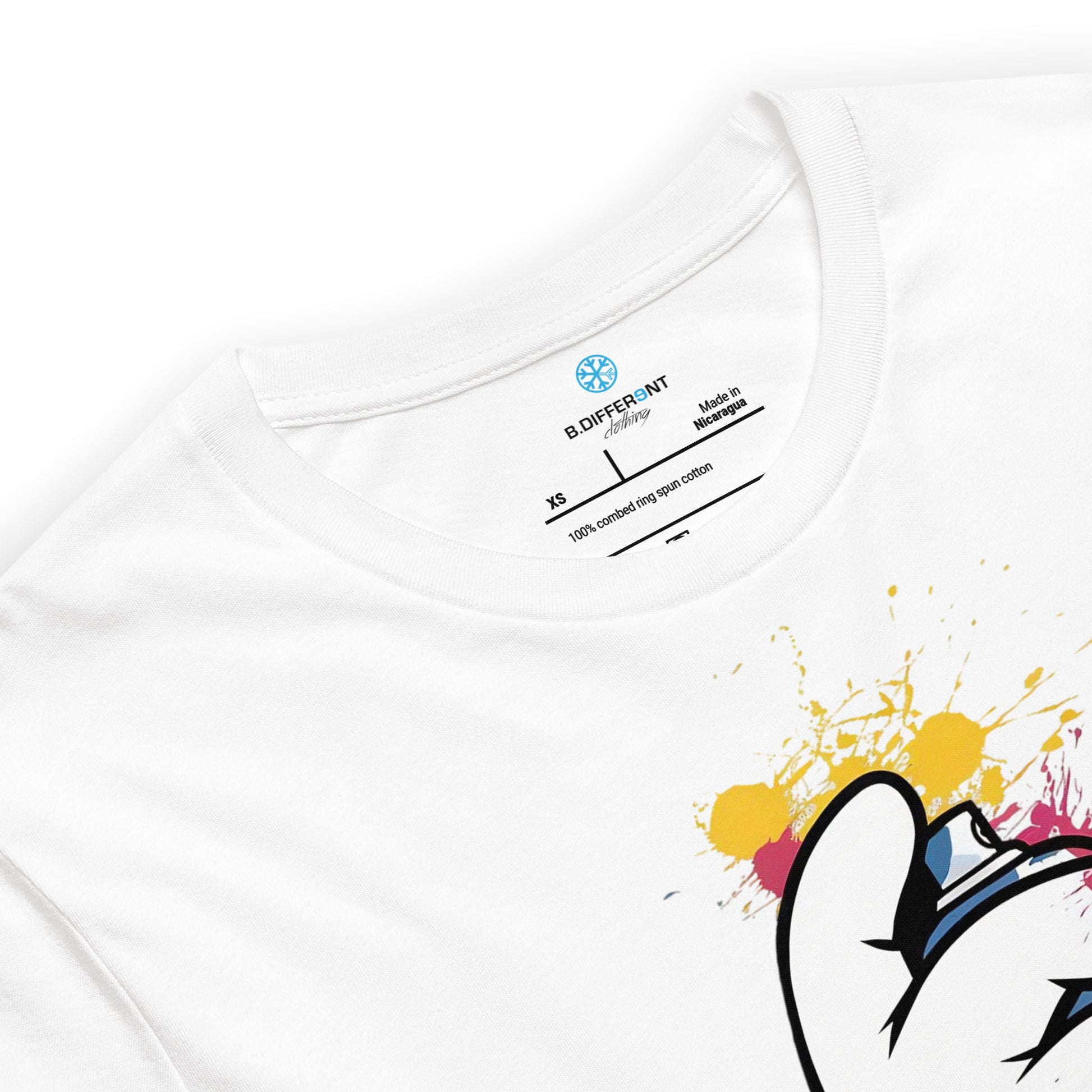 White-Hand Spray Can Graffiti Tee from B.Different Clothing, collar, graffiti-inspired streetwear t-shirt