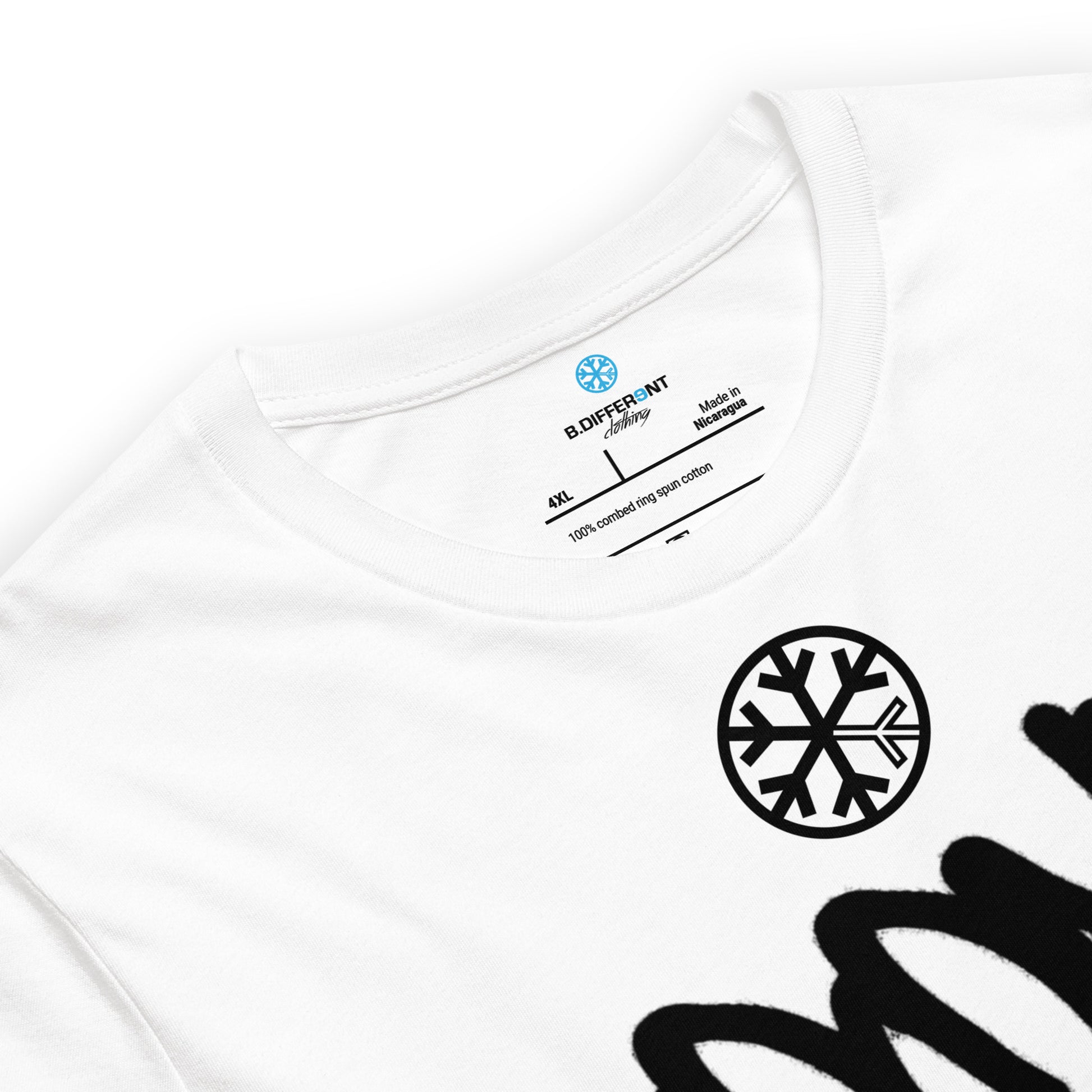 White-Loony Graffiti Tag Tee from B.Different Clothing, collar, graffiti-inspired streetwear t-shirt