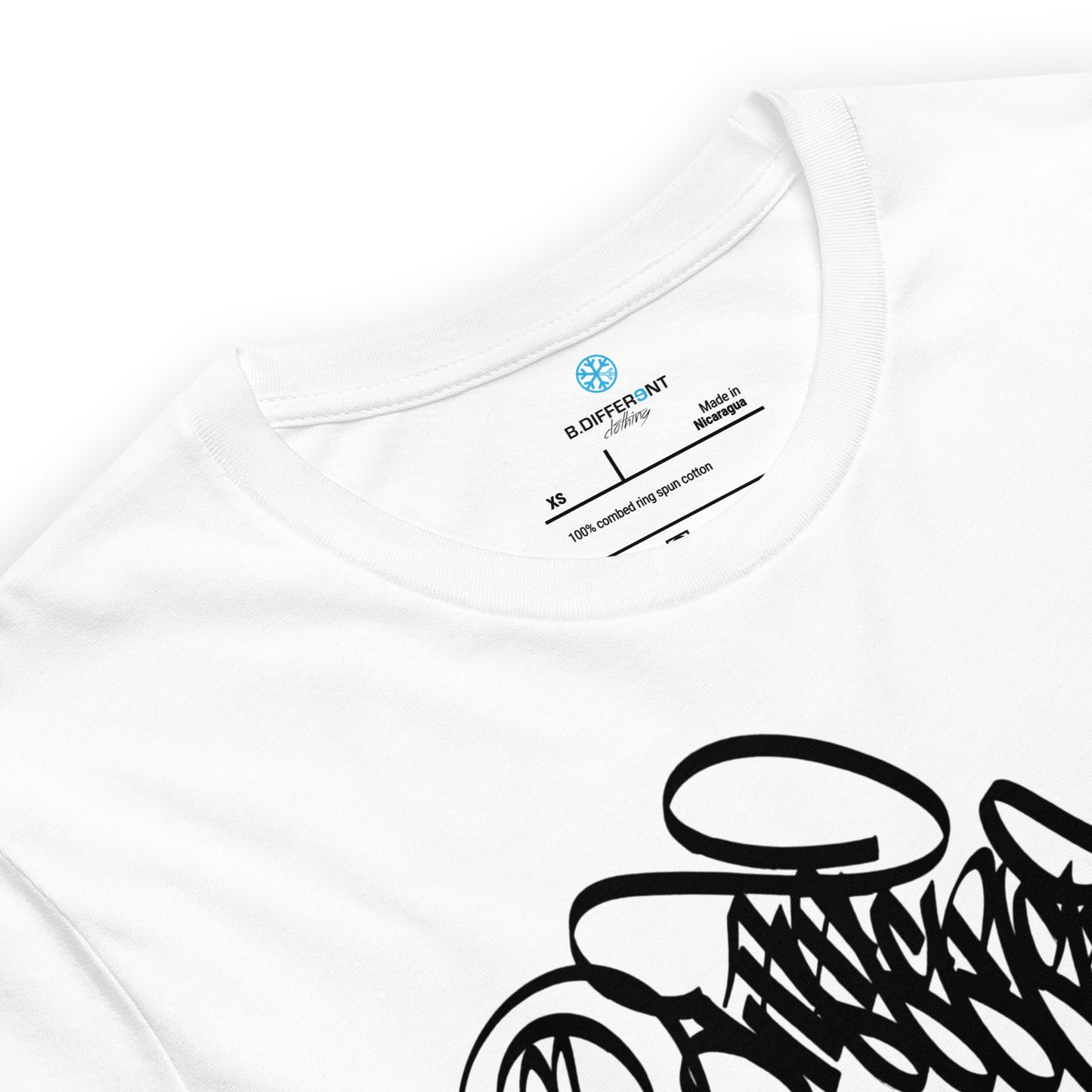 White-B.Different Clothing Graffiti Tag Tee from B.Different Clothing, collar, graffiti-inspired streetwear t-shirt