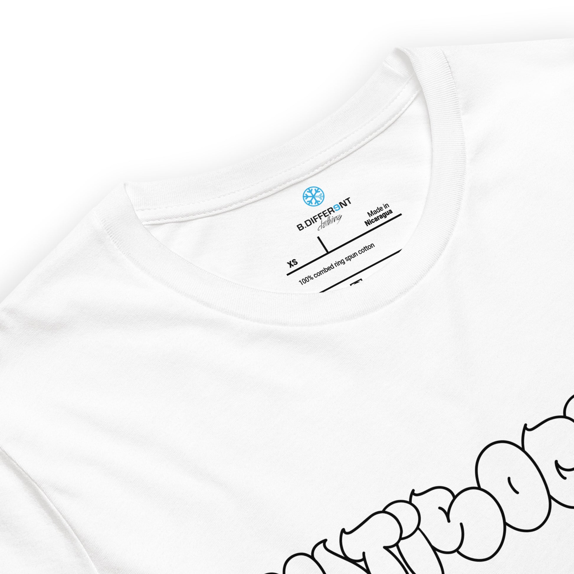 White-Antisocial Graffiti Hollow Tee from B.Different Clothing, collar, graffiti-inspired streetwear t-shirt