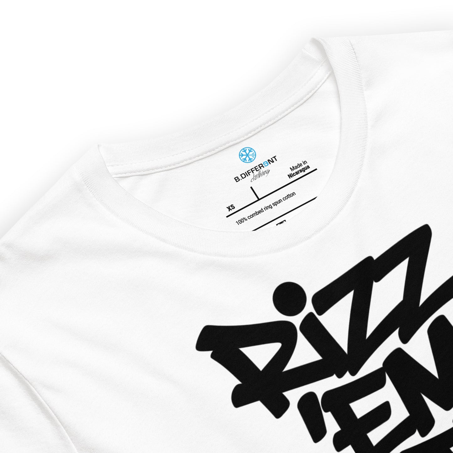 White-Rizz 'Em With The 'Tism Graffiti Tee from B.Different Clothing, collar, graffiti-inspired streetwear t-shirt