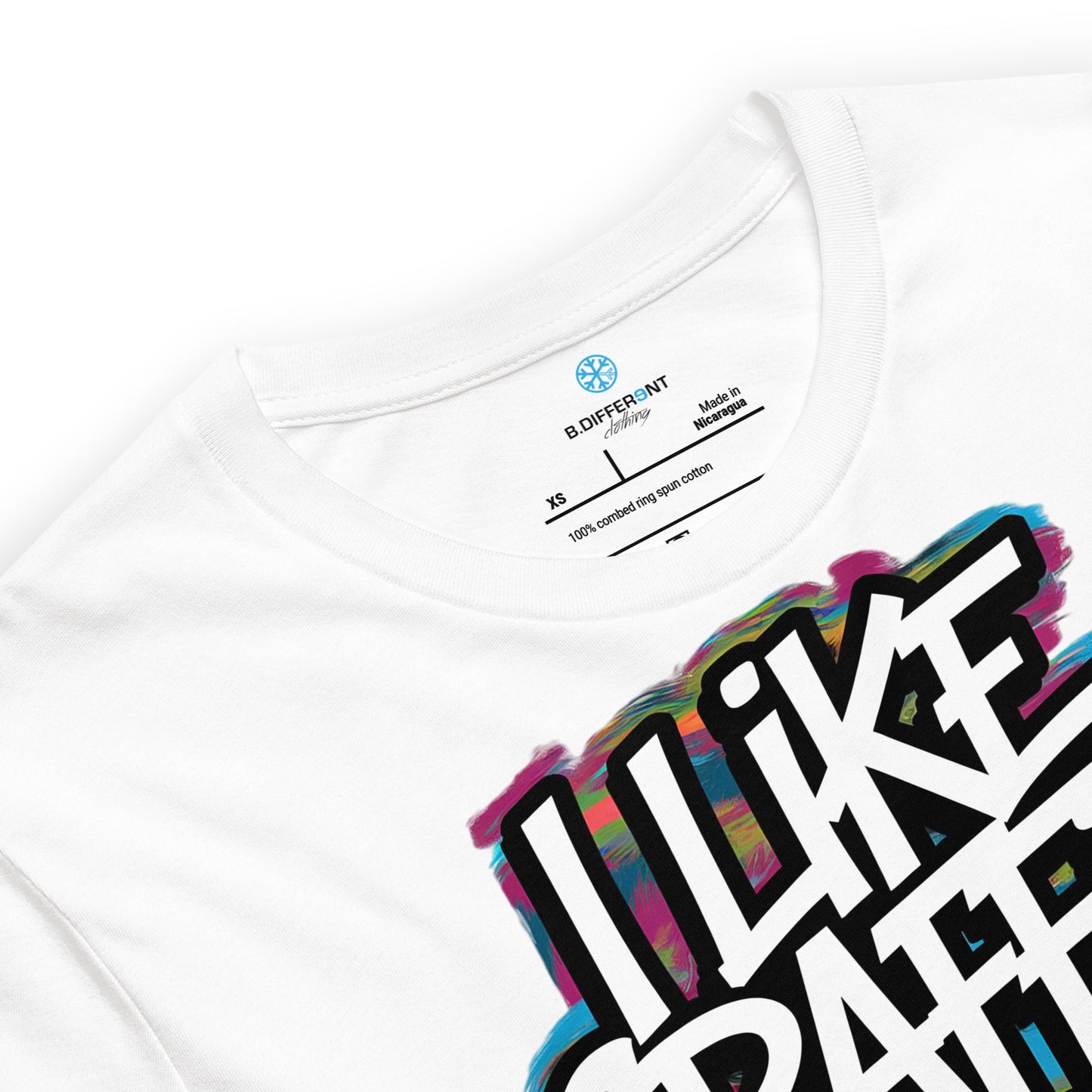 White-I Like Graffiti and Maybe 2 People Tee from B.Different Clothing, collar, graffiti-inspired streetwear t-shirt