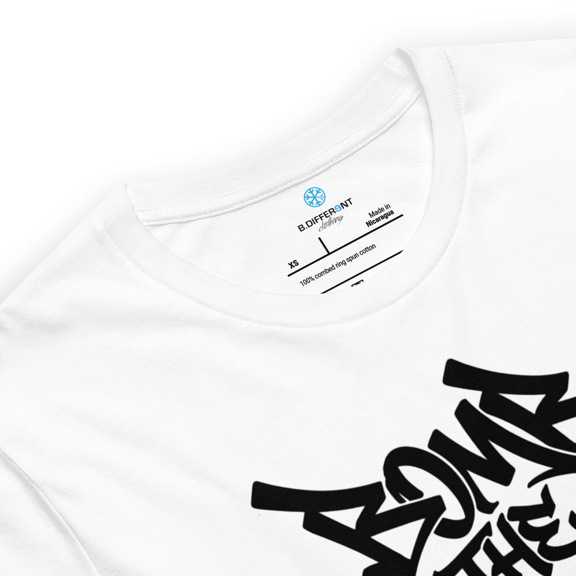 White-Bomb The System Graffiti Tee from B.Different Clothing, collar, graffiti-inspired streetwear t-shirt