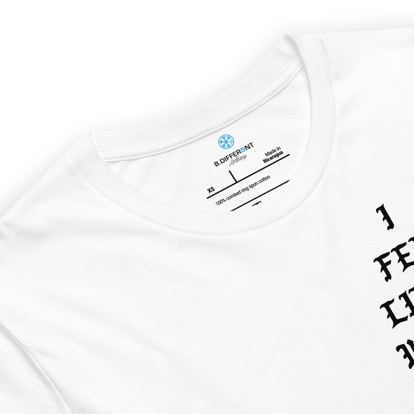 White-I Feel Like a Weirdo Tee from B.Different Clothing, collar, graffiti-inspired streetwear t-shirt