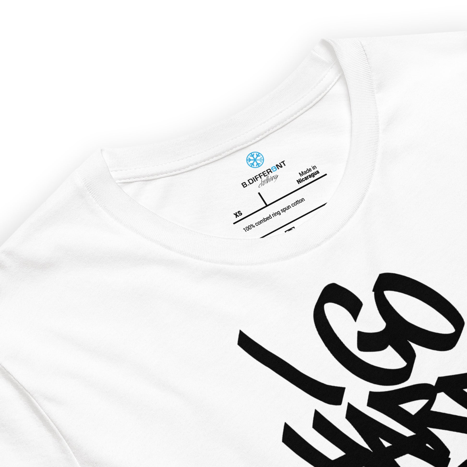 White-I Go Hard With My Paint Graffiti Tee from B.Different Clothing, collar, graffiti-inspired streetwear t-shirt